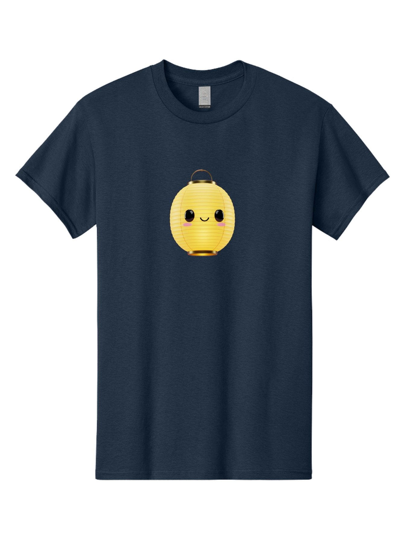 Smiling-Lantern Men'S Graphic Tee, 100% Cotton, Comfortable Casual Summer Wear, Machine Washable, Yellow Paper Lantern, Smiling Face, Cute Expression, Rosy Cheeks, Black Eyes, Gold Cap, Kawaii Design, Japanese Lantern, Festival Decoration Bad646 4