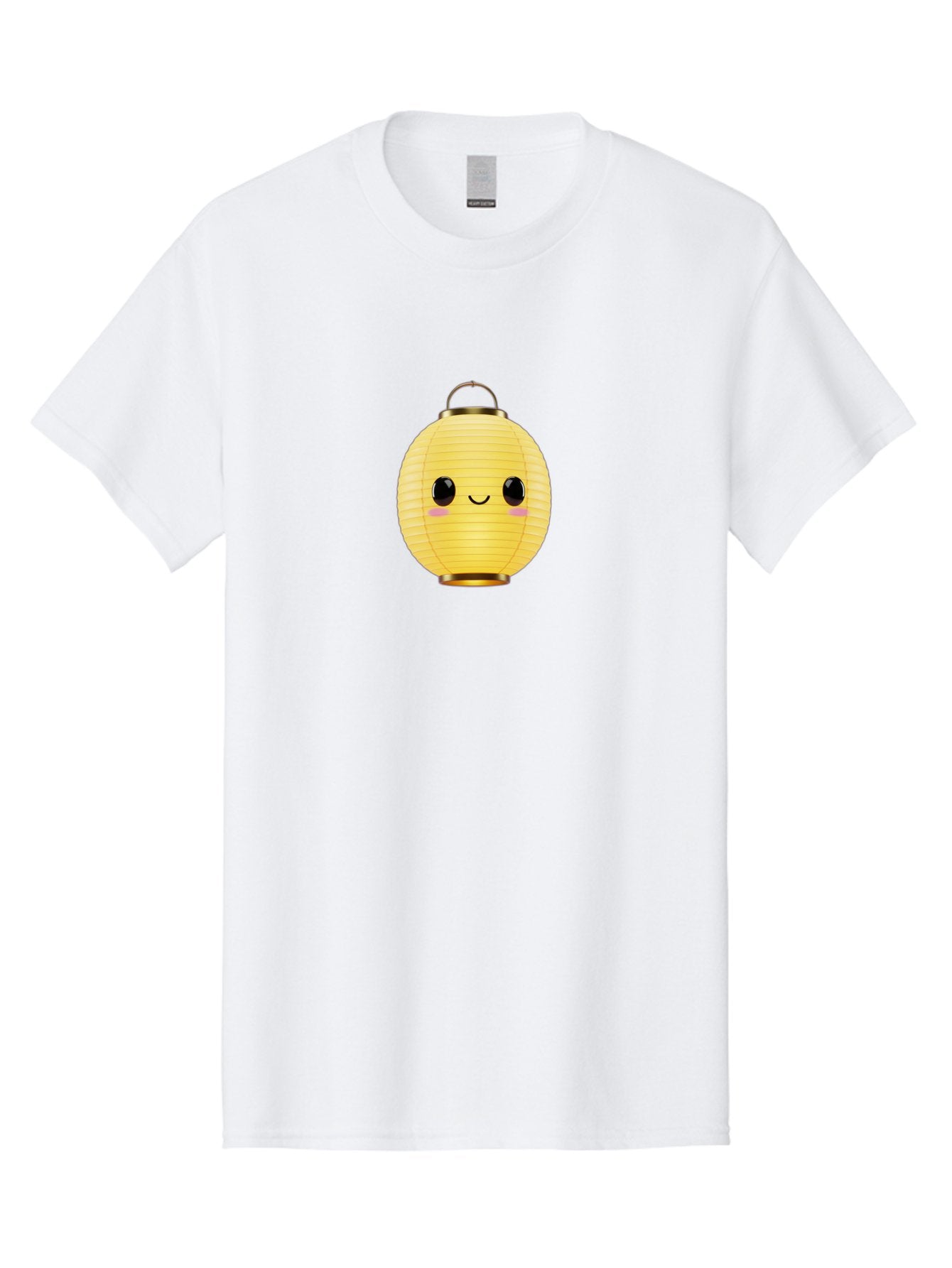 Smiling-Lantern Men'S Graphic Tee, 100% Cotton, Comfortable Casual Summer Wear, Machine Washable, Yellow Paper Lantern, Smiling Face, Cute Expression, Rosy Cheeks, Black Eyes, Gold Cap, Kawaii Design, Japanese Lantern, Festival Decoration Bad646 5