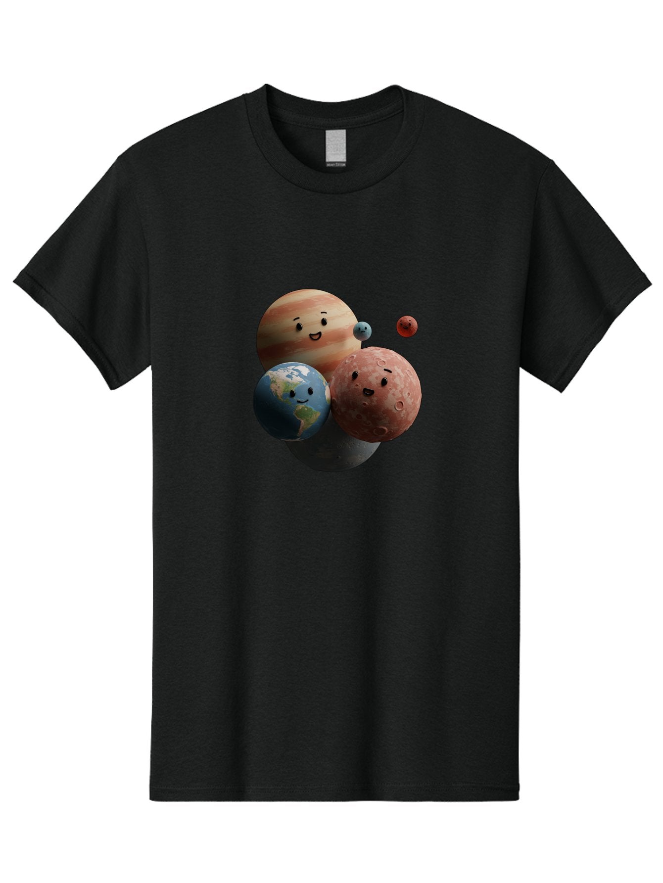 Smiling-Planets Men'S Graphic Tee, 100% Cotton, Comfortable Casual Summer Wear, Machine Washable, Cartoon Planets, Smiling Faces, Jupiter, Earth, Mars, Space, Solar System, Astronomy, Celestial Bodies, Fantasy, Illustration Bad647 7