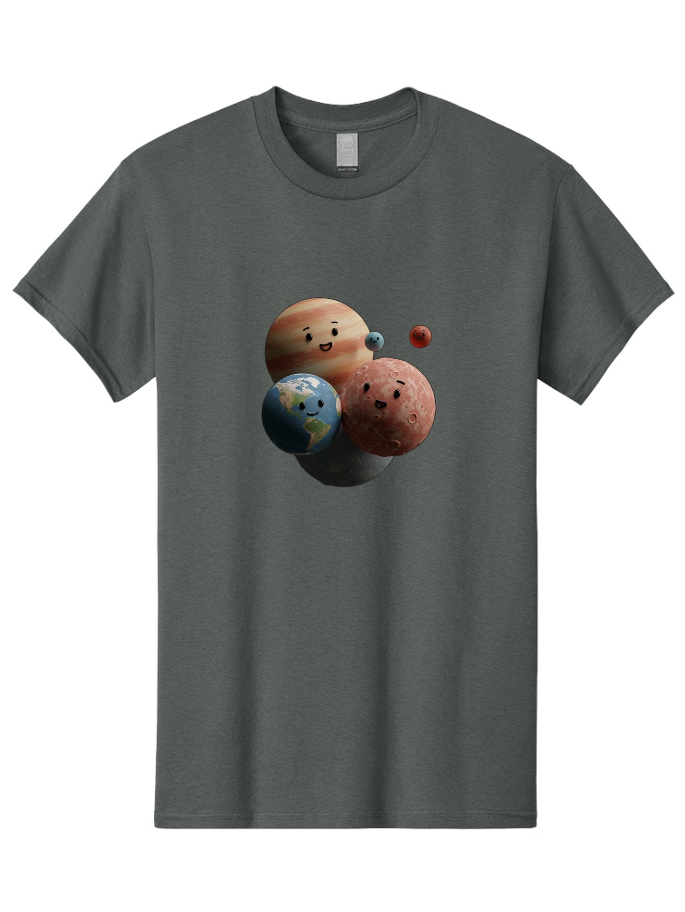 Smiling-Planets Men'S Graphic Tee, 100% Cotton, Comfortable Casual Summer Wear, Machine Washable, Cartoon Planets, Smiling Faces, Jupiter, Earth, Mars, Space, Solar System, Astronomy, Celestial Bodies, Fantasy, Illustration Bad647 4