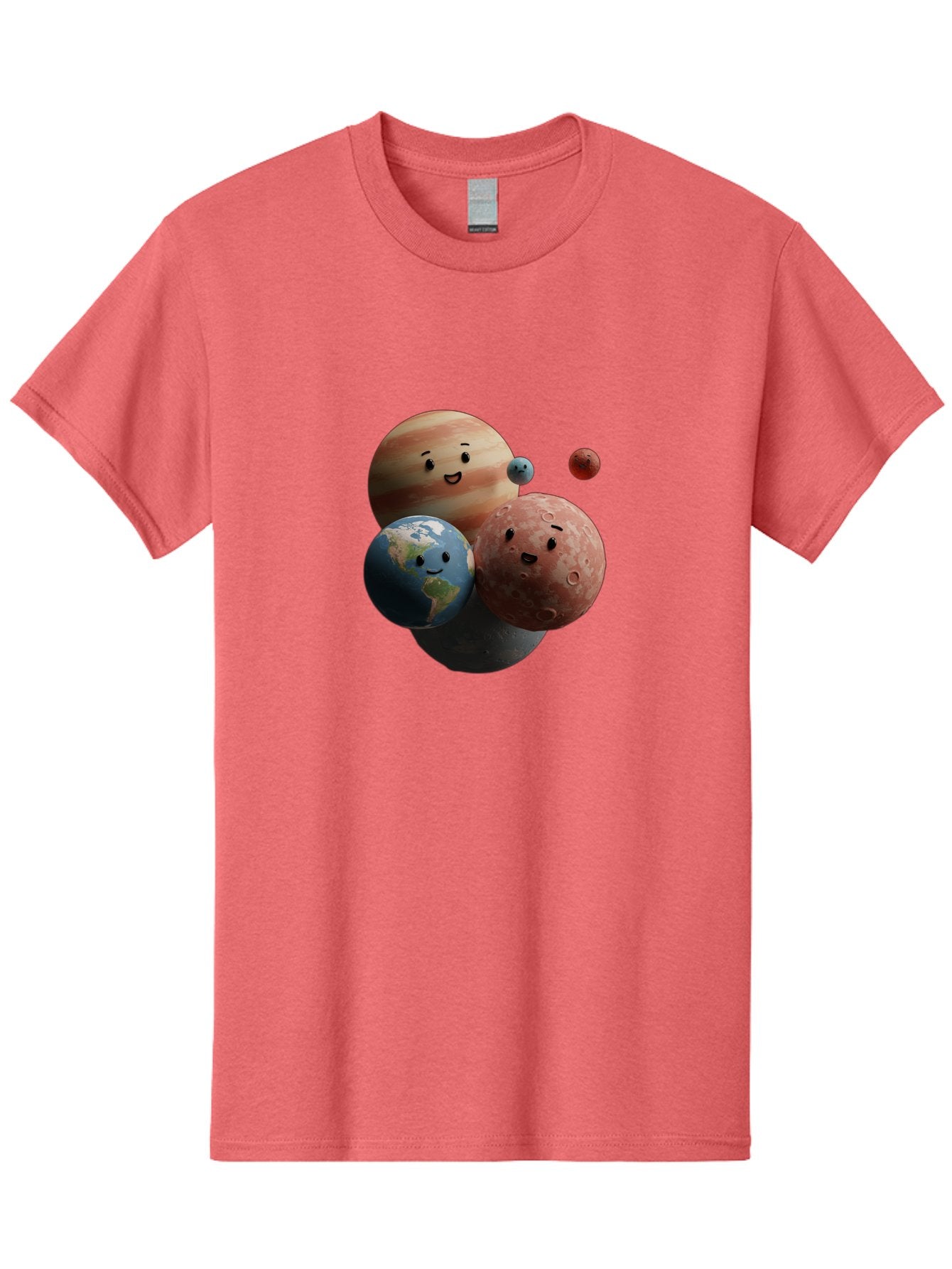 Smiling-Planets Men'S Graphic Tee, 100% Cotton, Comfortable Casual Summer Wear, Machine Washable, Cartoon Planets, Smiling Faces, Jupiter, Earth, Mars, Space, Solar System, Astronomy, Celestial Bodies, Fantasy, Illustration Bad647 13