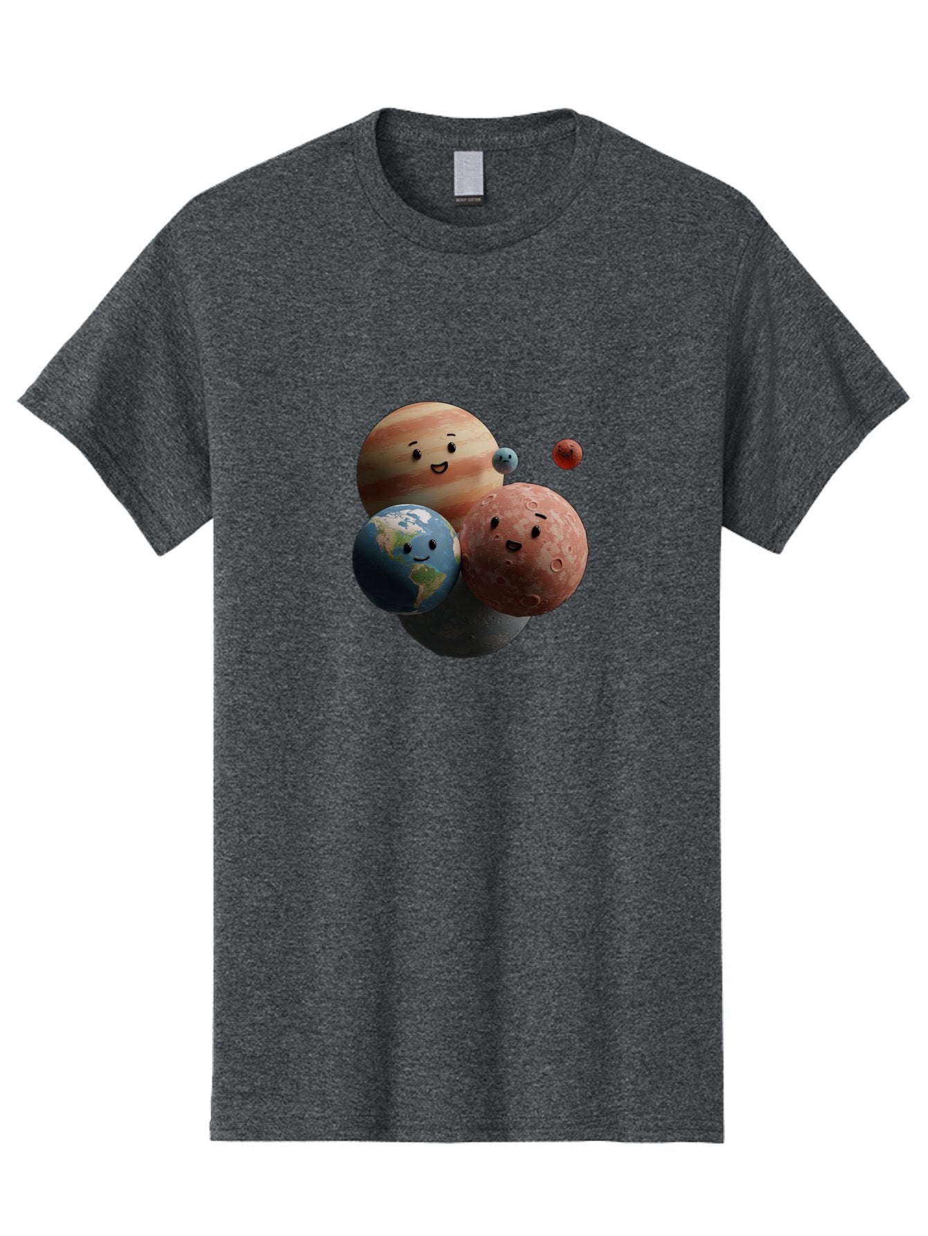 Smiling-Planets Men'S Graphic Tee, 100% Cotton, Comfortable Casual Summer Wear, Machine Washable, Cartoon Planets, Smiling Faces, Jupiter, Earth, Mars, Space, Solar System, Astronomy, Celestial Bodies, Fantasy, Illustration Bad647 14
