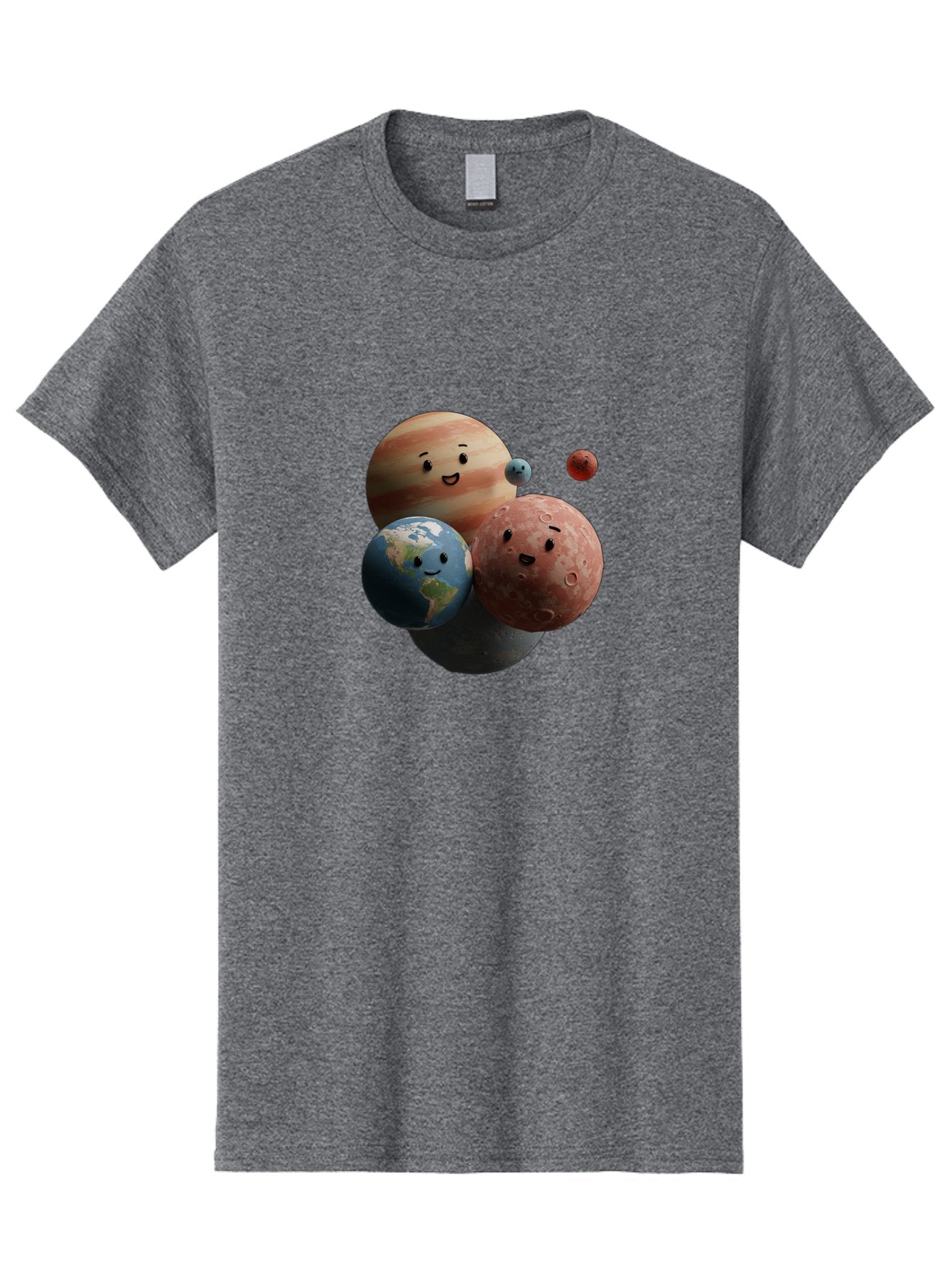 Smiling-Planets Men'S Graphic Tee, 100% Cotton, Comfortable Casual Summer Wear, Machine Washable, Cartoon Planets, Smiling Faces, Jupiter, Earth, Mars, Space, Solar System, Astronomy, Celestial Bodies, Fantasy, Illustration Bad647