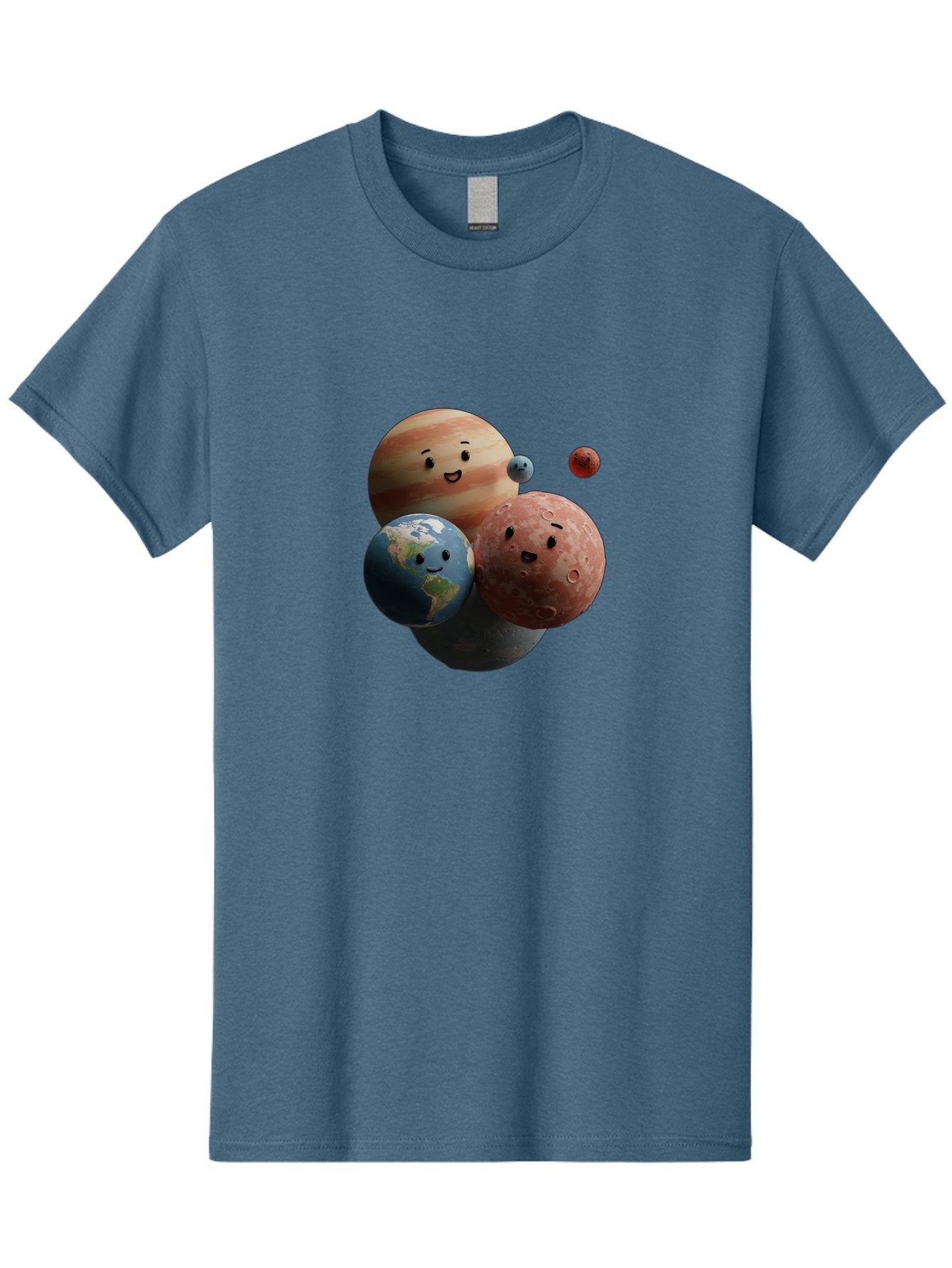 Smiling-Planets Men'S Graphic Tee, 100% Cotton, Comfortable Casual Summer Wear, Machine Washable, Cartoon Planets, Smiling Faces, Jupiter, Earth, Mars, Space, Solar System, Astronomy, Celestial Bodies, Fantasy, Illustration Bad647 5
