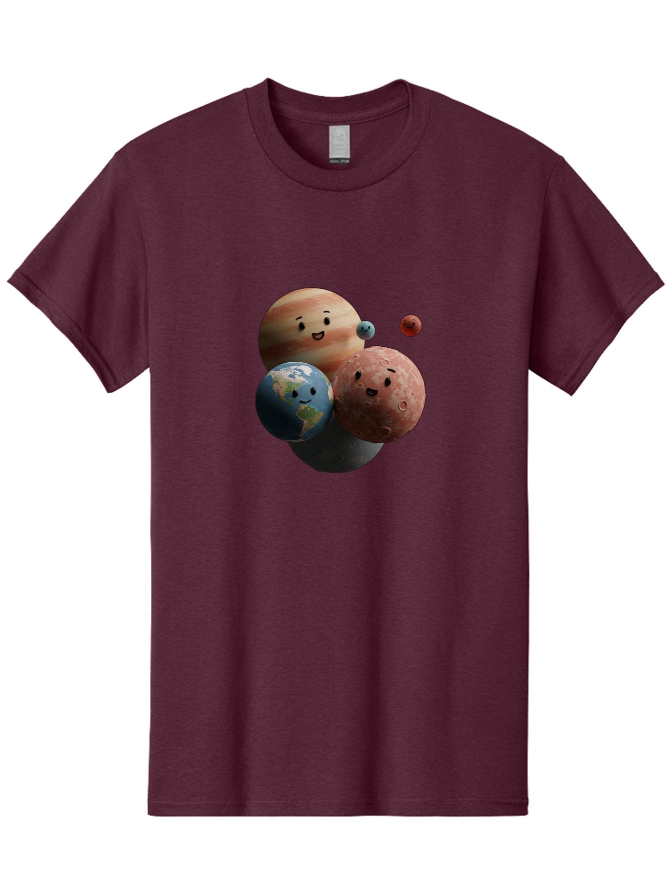 Smiling-Planets Men'S Graphic Tee, 100% Cotton, Comfortable Casual Summer Wear, Machine Washable, Cartoon Planets, Smiling Faces, Jupiter, Earth, Mars, Space, Solar System, Astronomy, Celestial Bodies, Fantasy, Illustration Bad647 3