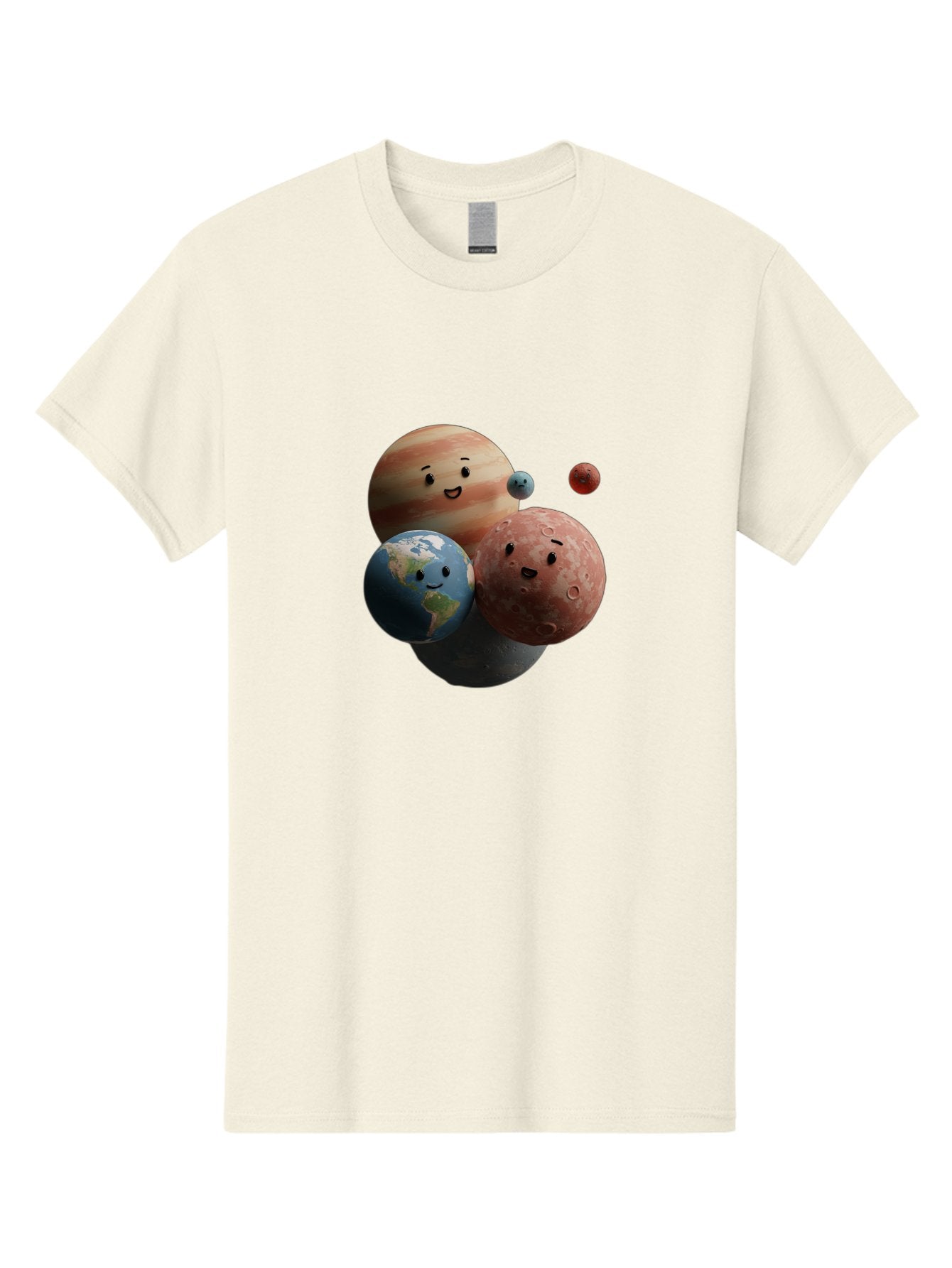 Smiling-Planets Men'S Graphic Tee, 100% Cotton, Comfortable Casual Summer Wear, Machine Washable, Cartoon Planets, Smiling Faces, Jupiter, Earth, Mars, Space, Solar System, Astronomy, Celestial Bodies, Fantasy, Illustration Bad647