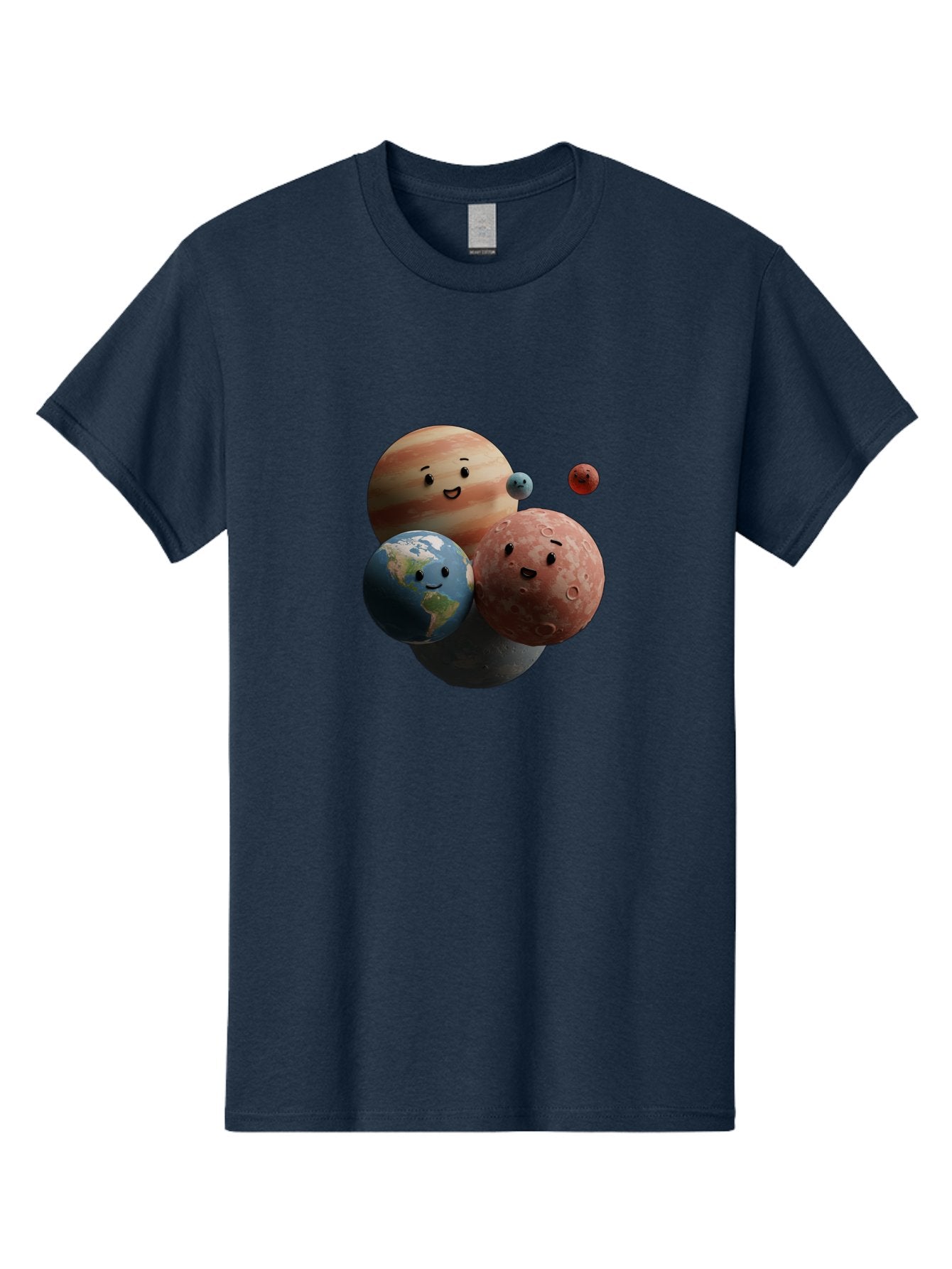 Smiling-Planets Men'S Graphic Tee, 100% Cotton, Comfortable Casual Summer Wear, Machine Washable, Cartoon Planets, Smiling Faces, Jupiter, Earth, Mars, Space, Solar System, Astronomy, Celestial Bodies, Fantasy, Illustration Bad647 8