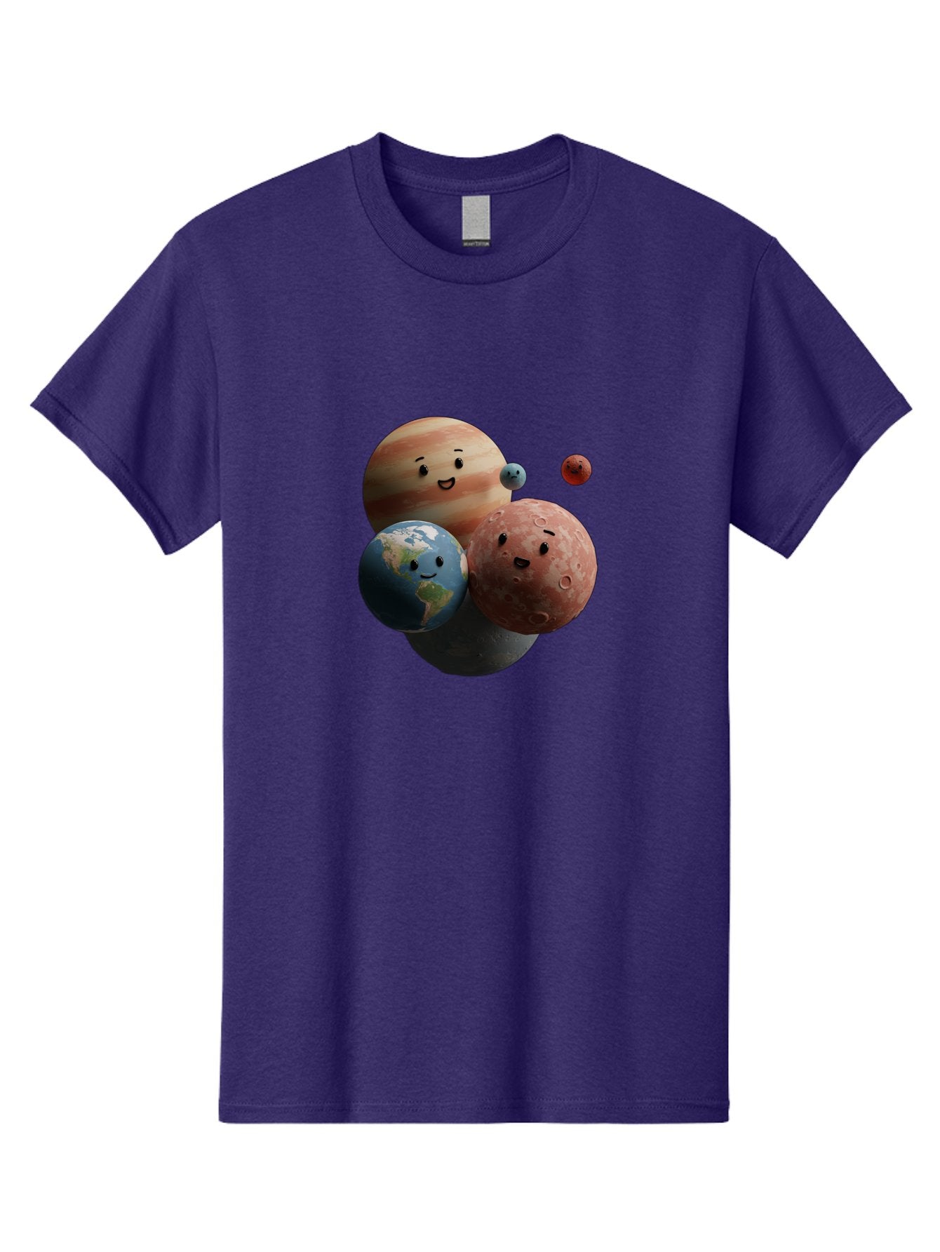 Smiling-Planets Men'S Graphic Tee, 100% Cotton, Comfortable Casual Summer Wear, Machine Washable, Cartoon Planets, Smiling Faces, Jupiter, Earth, Mars, Space, Solar System, Astronomy, Celestial Bodies, Fantasy, Illustration Bad647 15