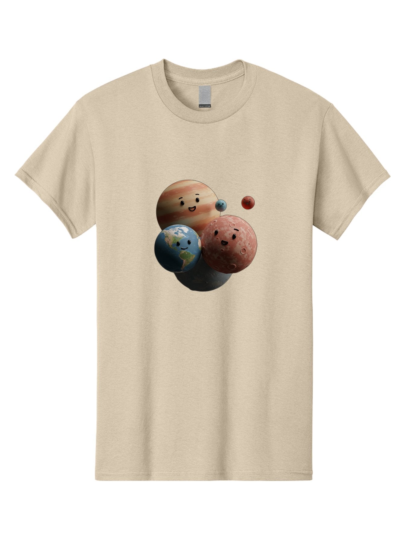Smiling-Planets Men'S Graphic Tee, 100% Cotton, Comfortable Casual Summer Wear, Machine Washable, Cartoon Planets, Smiling Faces, Jupiter, Earth, Mars, Space, Solar System, Astronomy, Celestial Bodies, Fantasy, Illustration Bad647 10