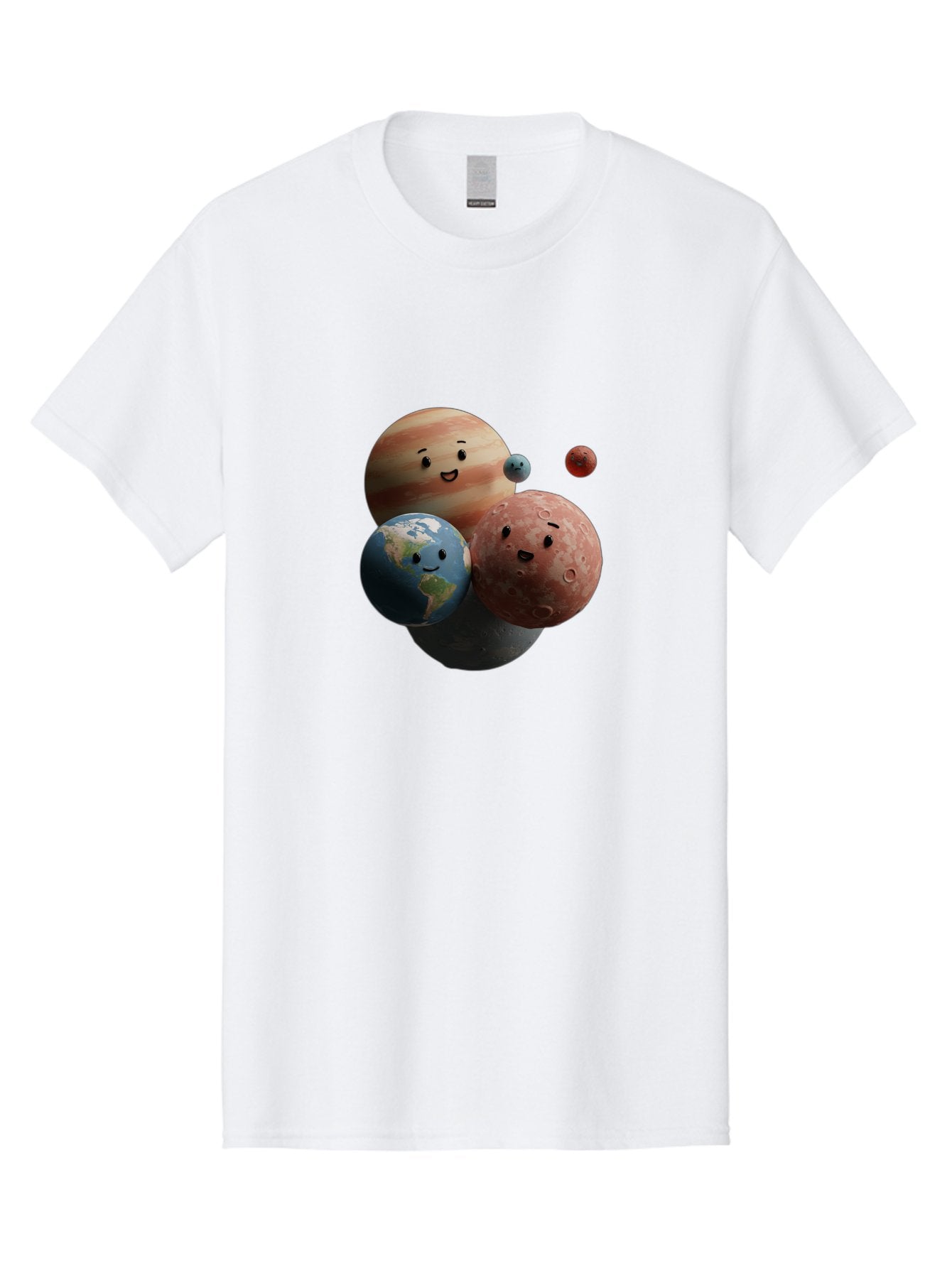 Smiling-Planets Men'S Graphic Tee, 100% Cotton, Comfortable Casual Summer Wear, Machine Washable, Cartoon Planets, Smiling Faces, Jupiter, Earth, Mars, Space, Solar System, Astronomy, Celestial Bodies, Fantasy, Illustration Bad647 11