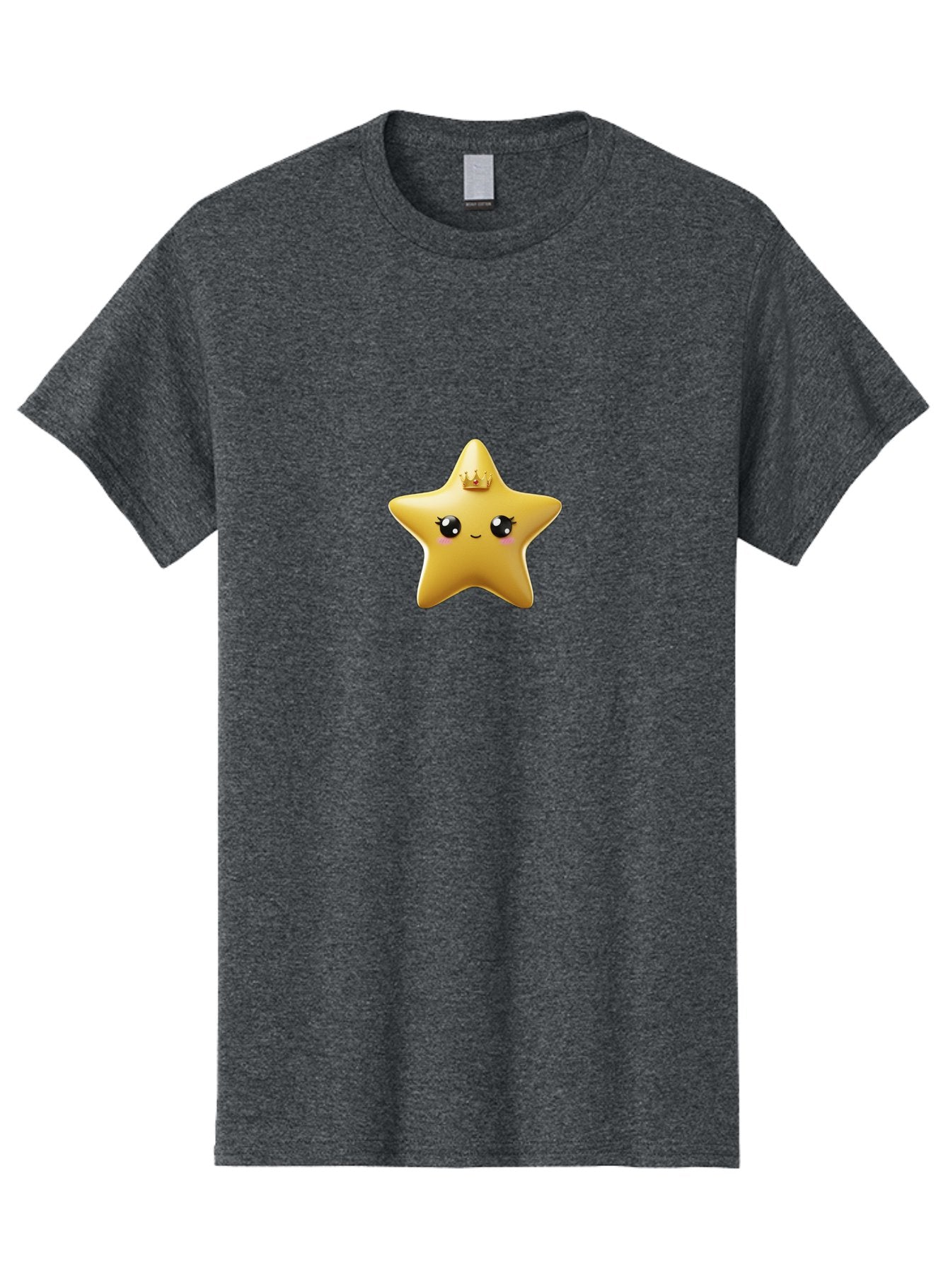 Smiling-Star-With-Crown Men'S Graphic Tee, 100% Cotton, Comfortable Casual Summer Wear, Machine Washable, Smiling Star, Gold Crown, Cartoon Character, Kawaii, Cute Eyes, Rosy Cheeks, Shiny Star, Magical Symbol, Mystical Bad648