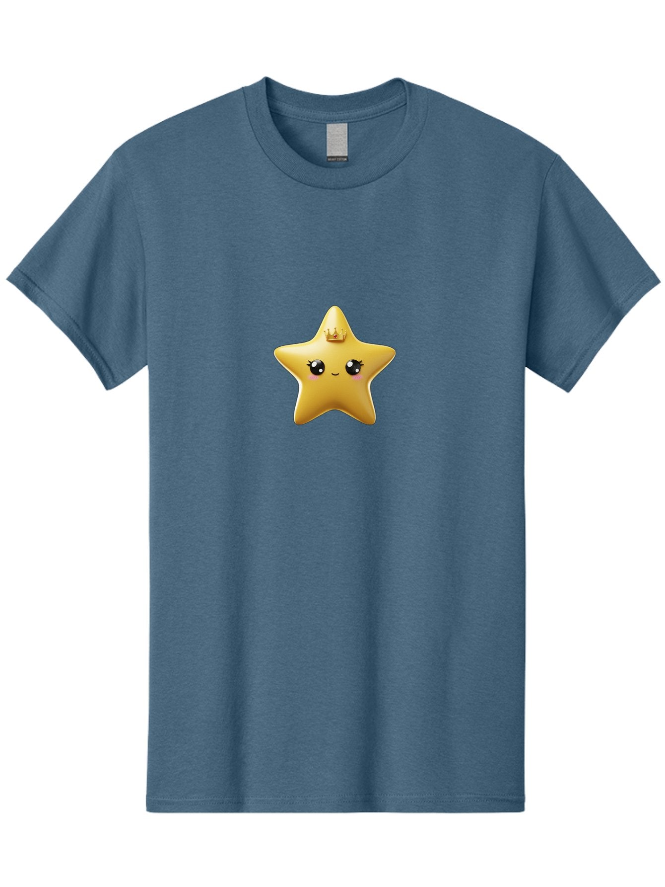 Smiling-Star-With-Crown Men'S Graphic Tee, 100% Cotton, Comfortable Casual Summer Wear, Machine Washable, Smiling Star, Gold Crown, Cartoon Character, Kawaii, Cute Eyes, Rosy Cheeks, Shiny Star, Magical Symbol, Mystical Bad648 4
