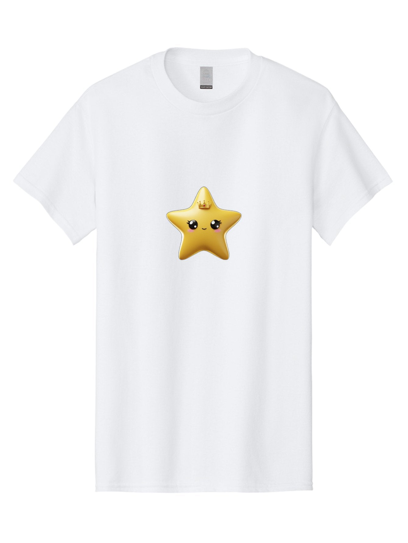 Smiling-Star-With-Crown Men'S Graphic Tee, 100% Cotton, Comfortable Casual Summer Wear, Machine Washable, Smiling Star, Gold Crown, Cartoon Character, Kawaii, Cute Eyes, Rosy Cheeks, Shiny Star, Magical Symbol, Mystical Bad648 10