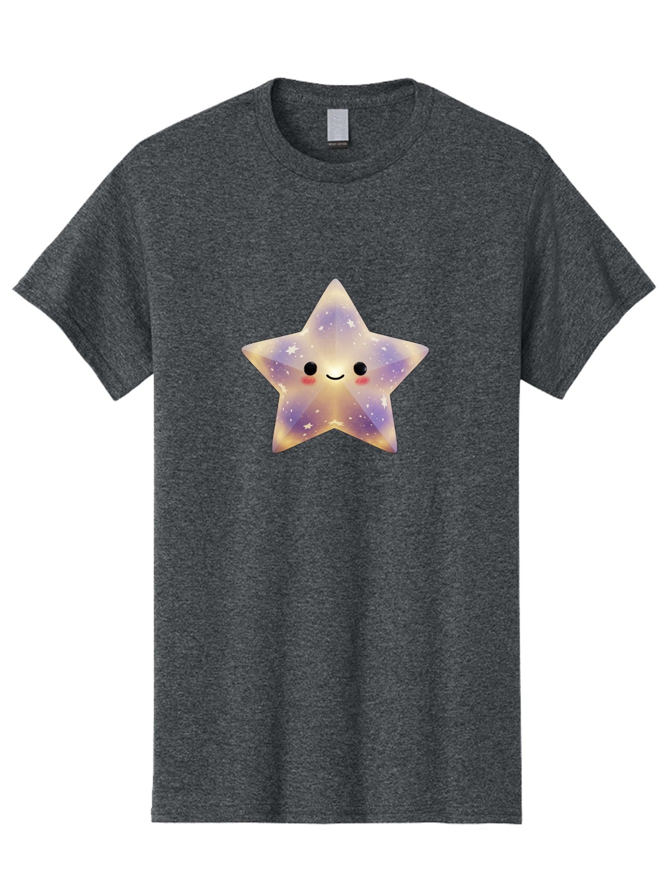 Smiling-Star Men'S Graphic Tee, 100% Cotton, Comfortable Casual Summer Wear, Machine Washable, Smiling Face, Cute Star, Kawaii Character, Cartoon Star, Galaxy-Inspired Design, Pastel Colors, Rosy Cheeks, Friendly Expression, Bad649