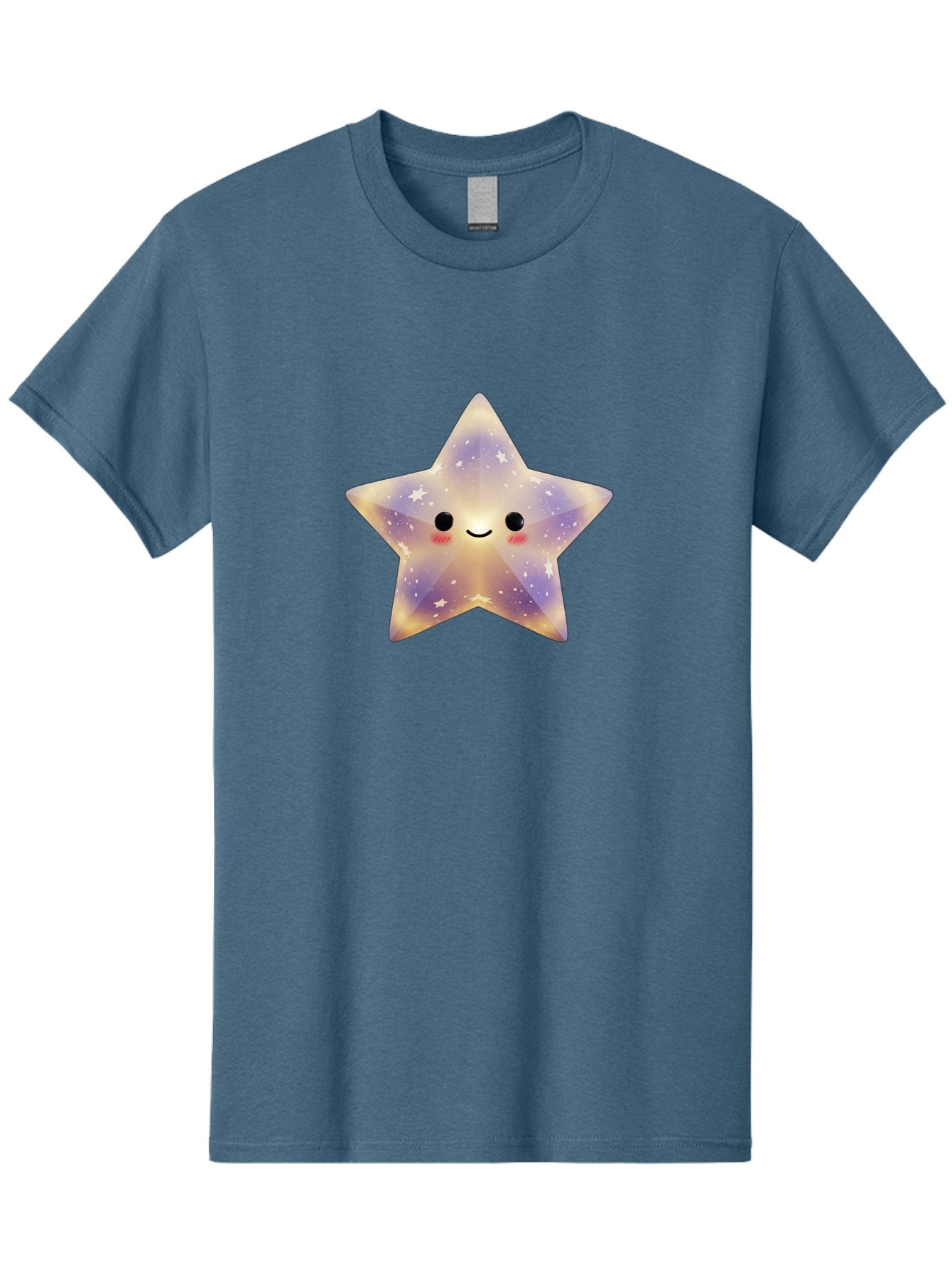 Smiling-Star Men'S Graphic Tee, 100% Cotton, Comfortable Casual Summer Wear, Machine Washable, Smiling Face, Cute Star, Kawaii Character, Cartoon Star, Galaxy-Inspired Design, Pastel Colors, Rosy Cheeks, Friendly Expression, Bad649 3