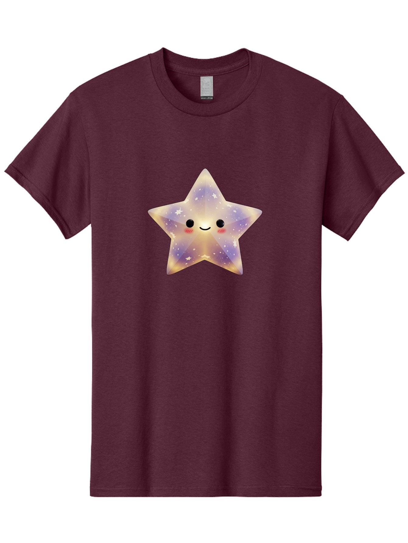 Smiling-Star Men'S Graphic Tee, 100% Cotton, Comfortable Casual Summer Wear, Machine Washable, Smiling Face, Cute Star, Kawaii Character, Cartoon Star, Galaxy-Inspired Design, Pastel Colors, Rosy Cheeks, Friendly Expression, Bad649