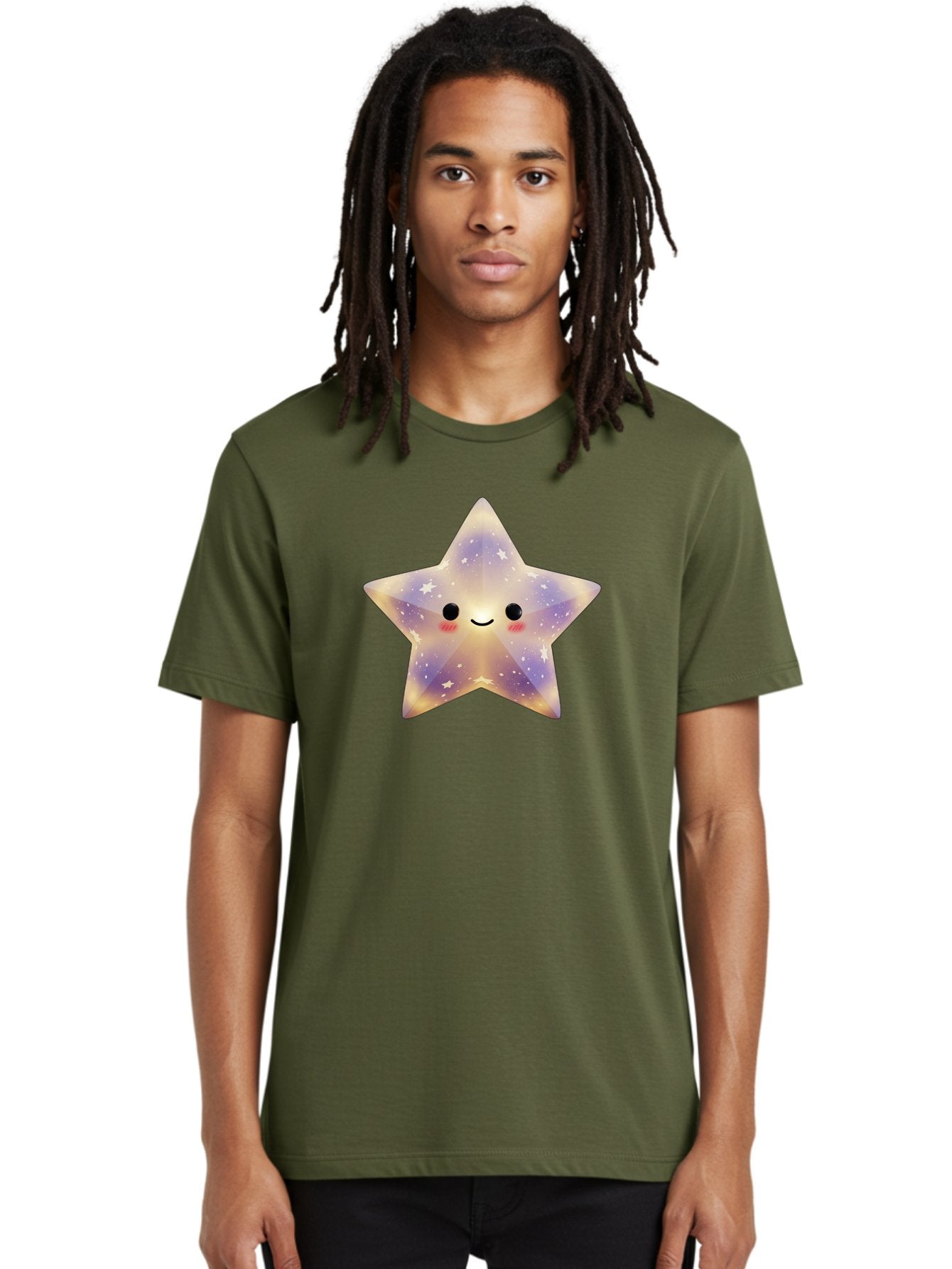 Smiling-Star Men'S Graphic Tee, 100% Cotton, Comfortable Casual Summer Wear, Machine Washable, Smiling Face, Cute Star, Kawaii Character, Cartoon Star, Galaxy-Inspired Design, Pastel Colors, Rosy Cheeks, Friendly Expression, Bad649 29
