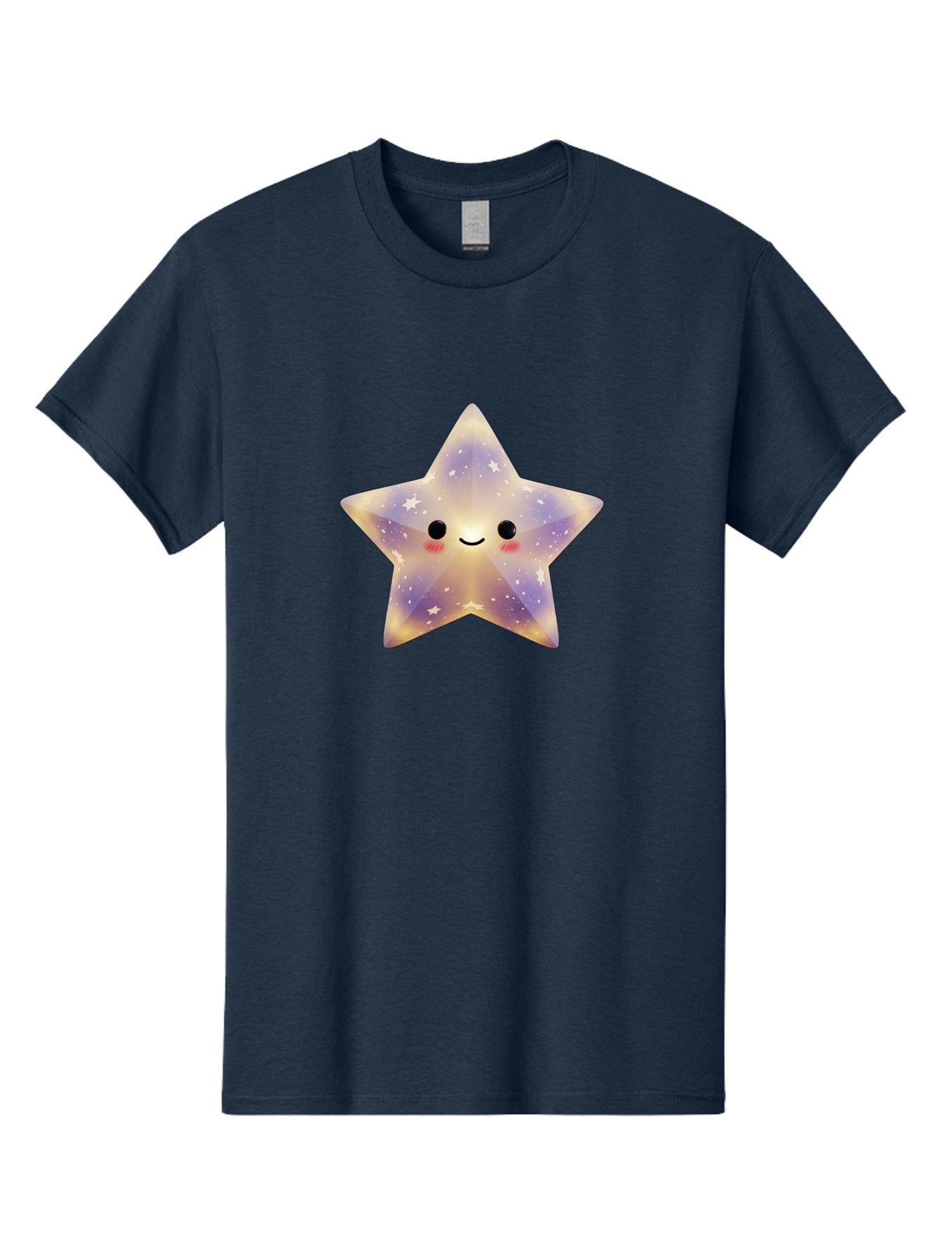 Smiling-Star Men'S Graphic Tee, 100% Cotton, Comfortable Casual Summer Wear, Machine Washable, Smiling Face, Cute Star, Kawaii Character, Cartoon Star, Galaxy-Inspired Design, Pastel Colors, Rosy Cheeks, Friendly Expression, Bad649 6