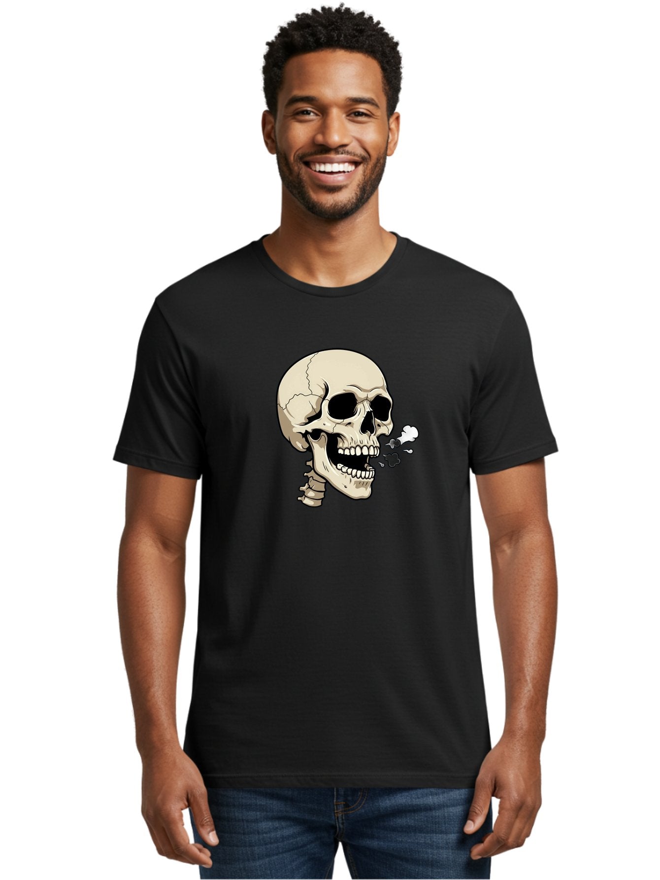 Smoking-Skull Men'S Graphic Tee, 100% Cotton, Comfortable Casual Summer Wear, Machine Washable, Skull Smoking Weed, Cannabis Culture, Humorous Illustration, Edgy Art, Smoking Skull, Weed Culture, Cartoon Skull Bad650 26