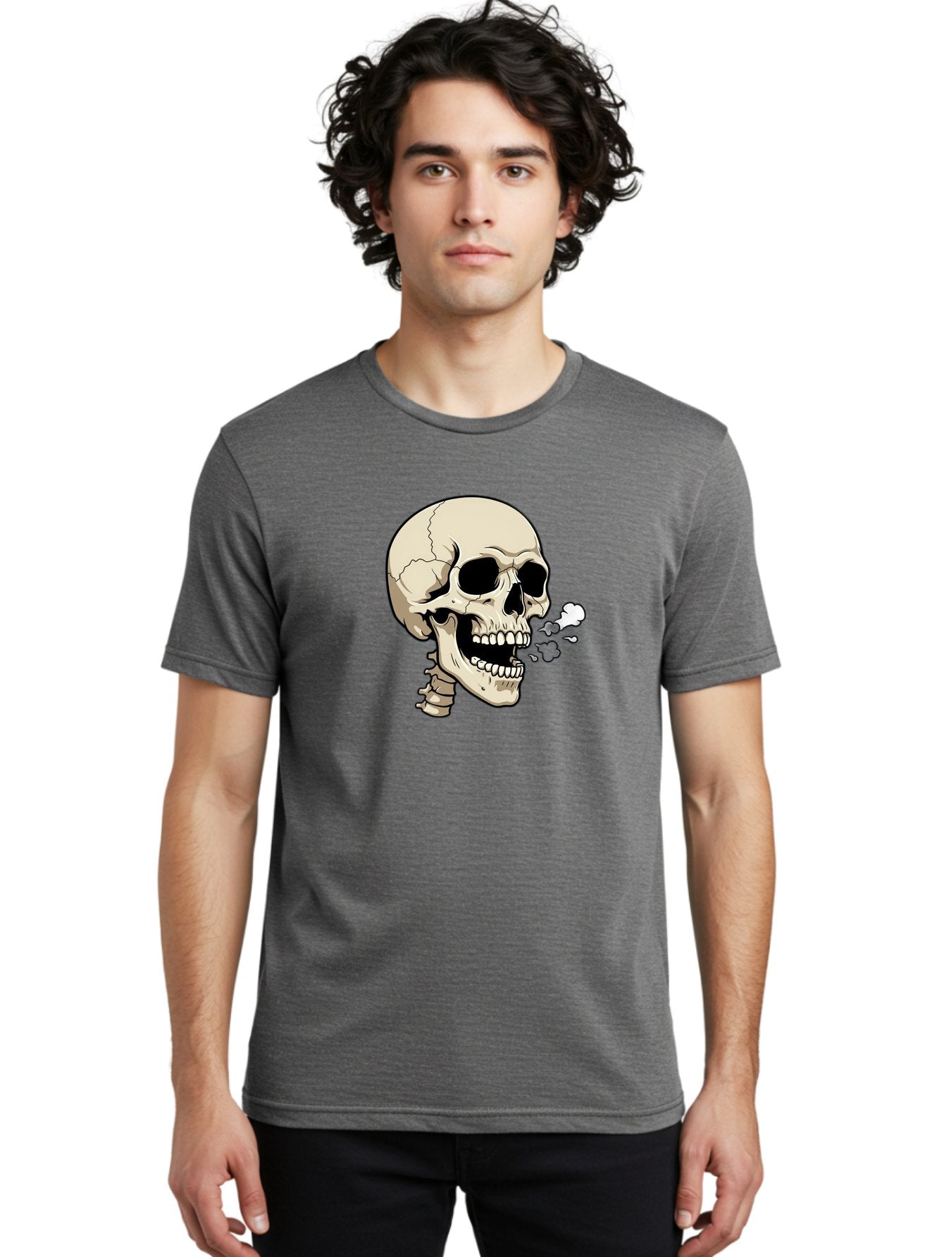 Smoking-Skull Men'S Graphic Tee, 100% Cotton, Comfortable Casual Summer Wear, Machine Washable, Skull Smoking Weed, Cannabis Culture, Humorous Illustration, Edgy Art, Smoking Skull, Weed Culture, Cartoon Skull Bad650 24