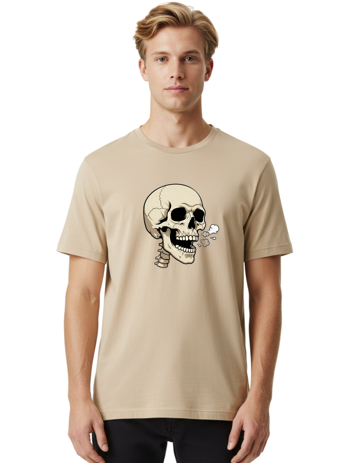 Smoking-Skull Men'S Graphic Tee, 100% Cotton, Comfortable Casual Summer Wear, Machine Washable, Skull Smoking Weed, Cannabis Culture, Humorous Illustration, Edgy Art, Smoking Skull, Weed Culture, Cartoon Skull Bad650 26