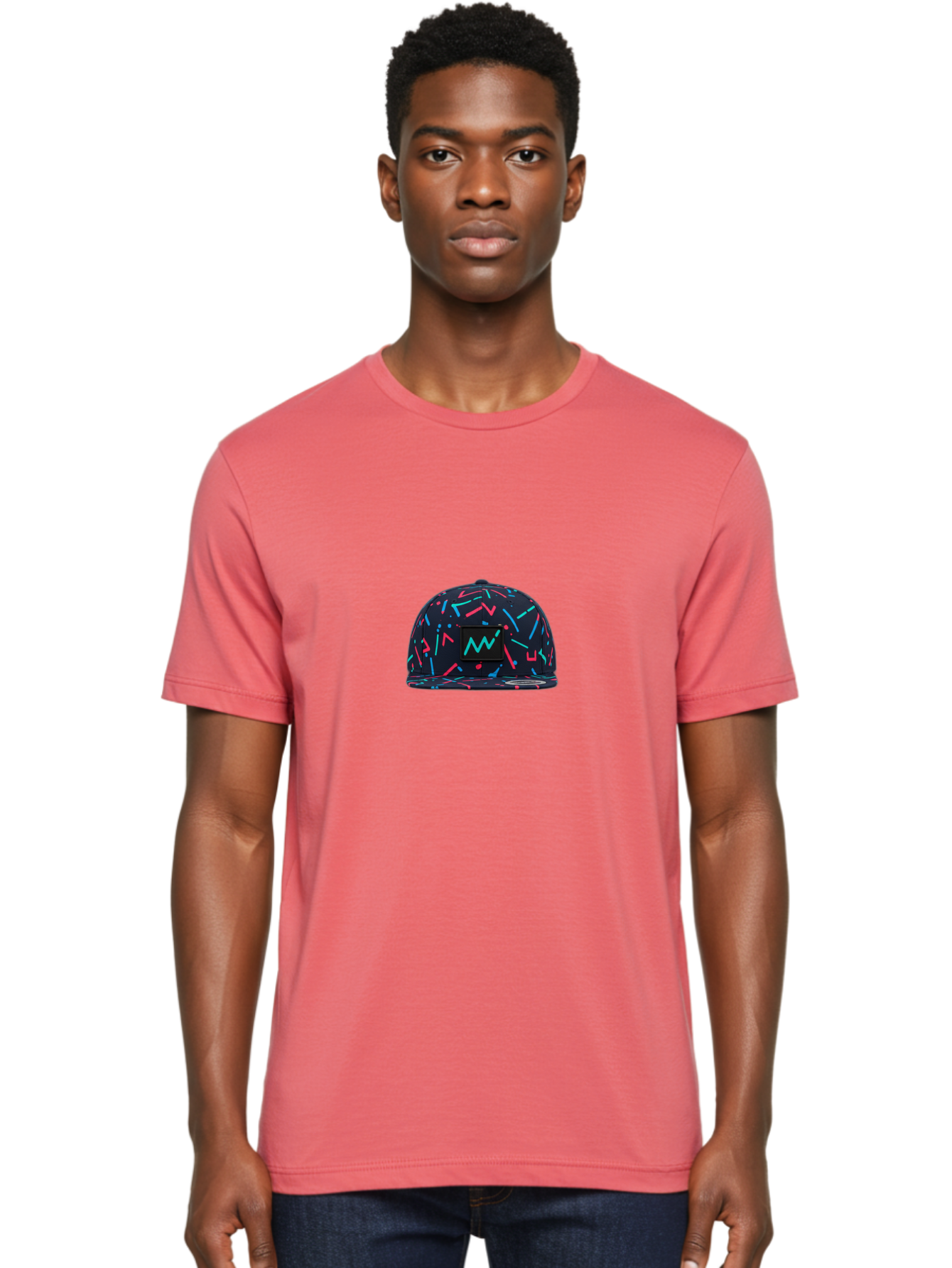 Snapback-Hat Men'S Graphic Tee, 100% Cotton, Comfortable Casual Summer Wear, Machine Washable, Nike Baseball Cap, Neon Lights Pattern, Pink And Blue Accents, Modern Fashion, Streetwear Style, Trendy Accessories, Sporty Chic, Vibrant Colors, Bad653 22