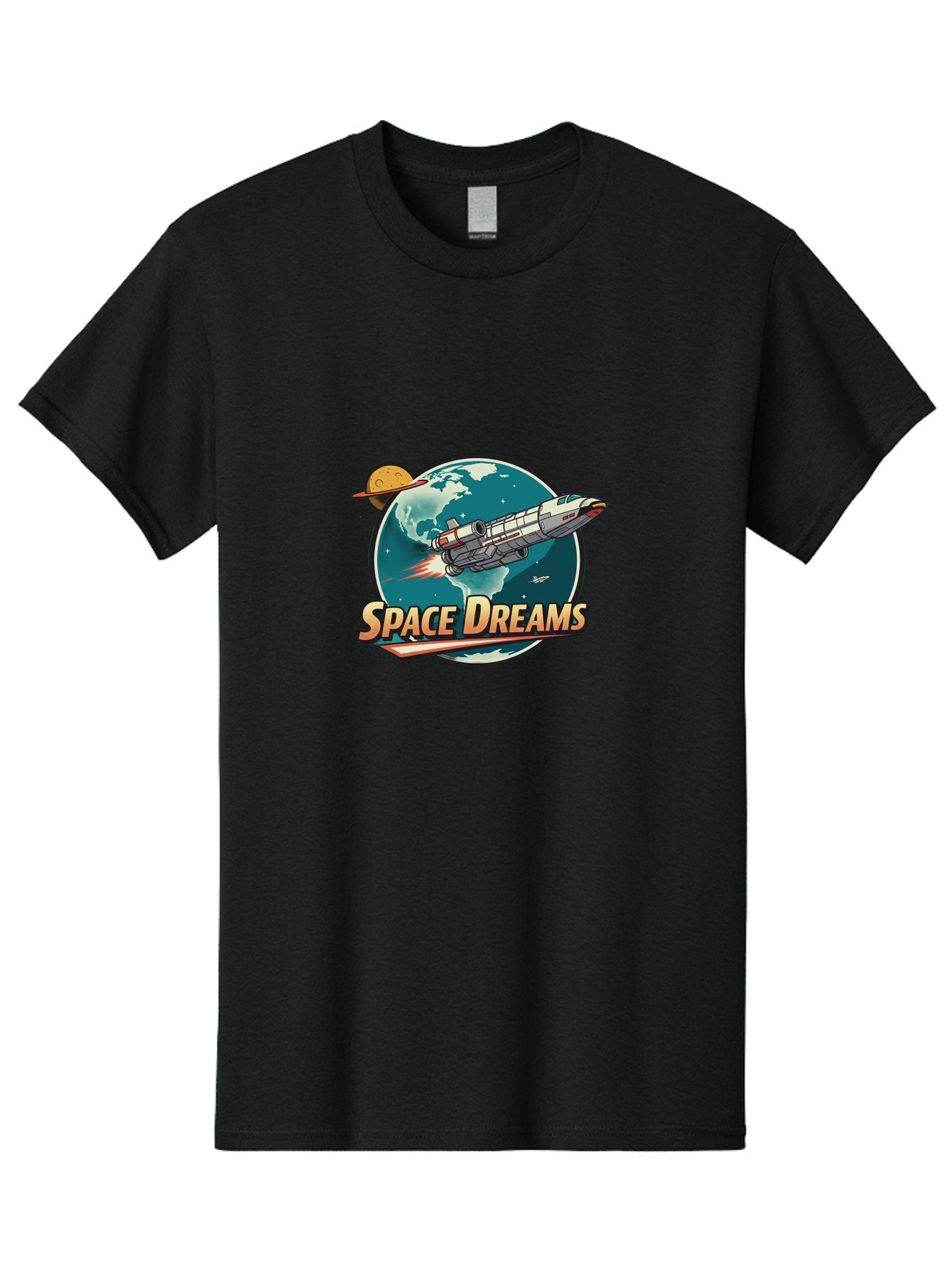 Space-Dreams-5 Men'S Graphic Tee, 100% Cotton, Comfortable Casual Summer Wear, Machine Washable, Spacecraft Flying Around The Earth, Planets, Stars, Space Travel, Adventure, Galaxy Exploration, Cosmic Journey, Futuristic, Sci-Fi Bad661 3