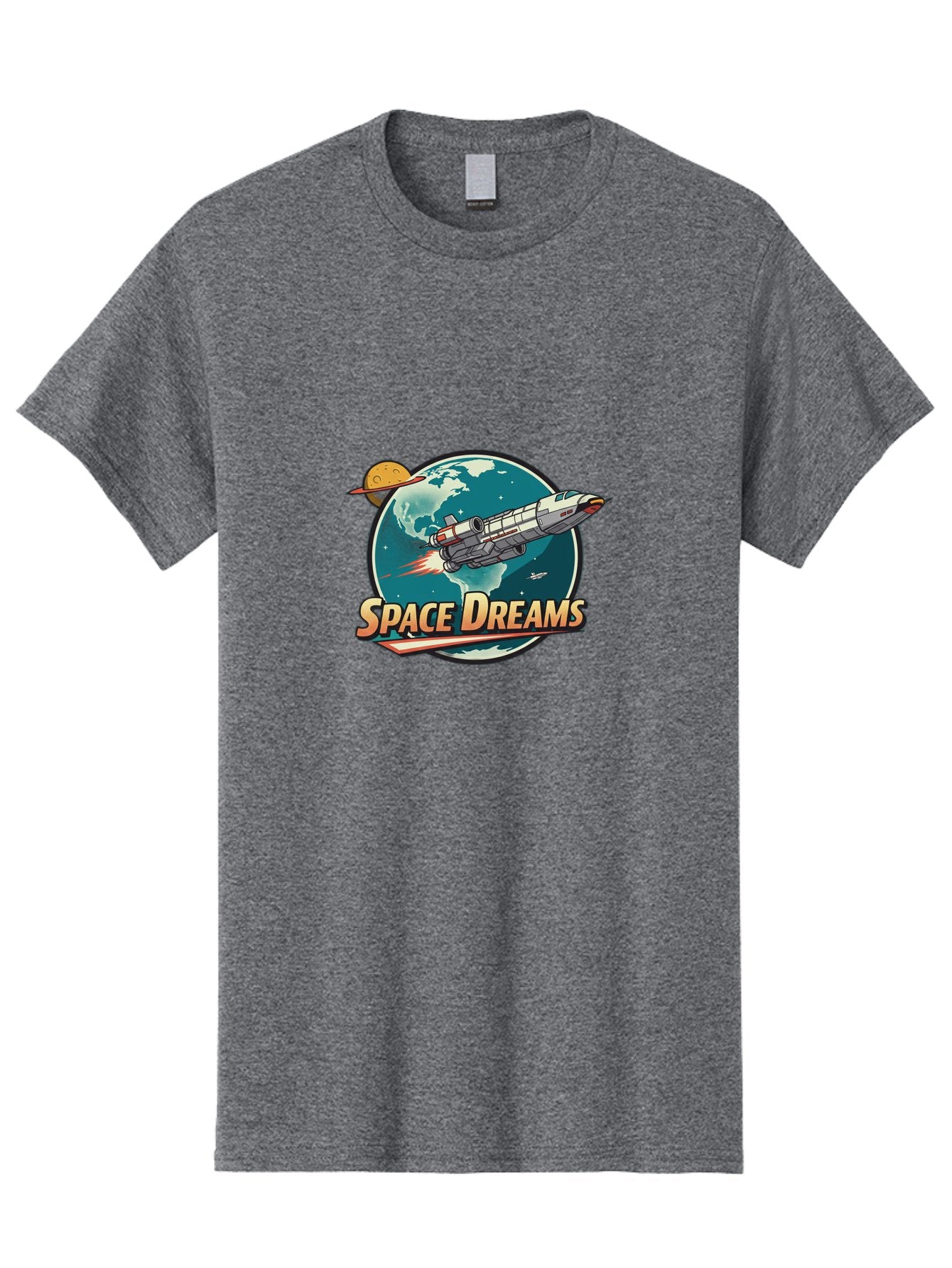 Space-Dreams-5 Men'S Graphic Tee, 100% Cotton, Comfortable Casual Summer Wear, Machine Washable, Spacecraft Flying Around The Earth, Planets, Stars, Space Travel, Adventure, Galaxy Exploration, Cosmic Journey, Futuristic, Sci-Fi Bad661 13