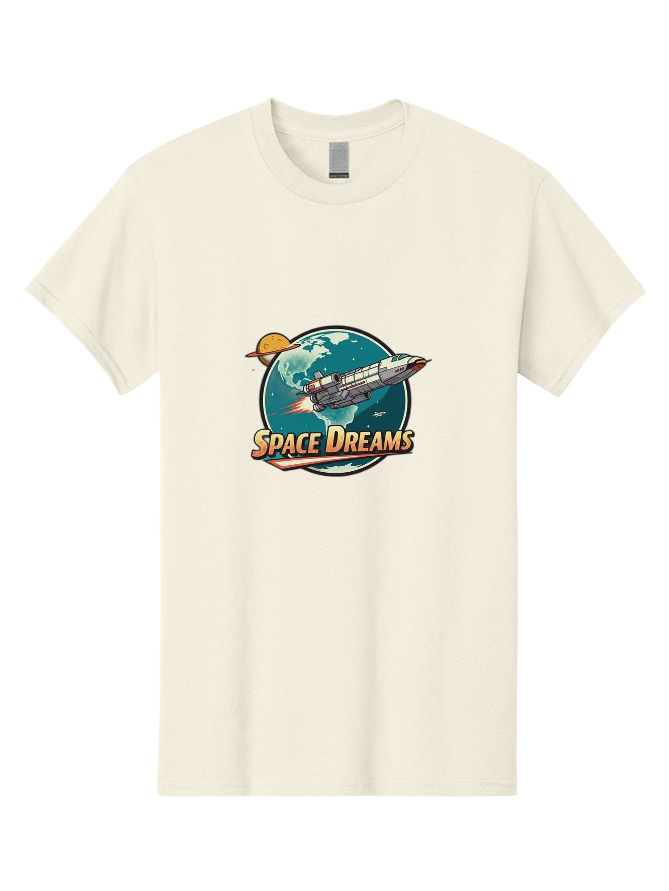 Space-Dreams-5 Men'S Graphic Tee, 100% Cotton, Comfortable Casual Summer Wear, Machine Washable, Spacecraft Flying Around The Earth, Planets, Stars, Space Travel, Adventure, Galaxy Exploration, Cosmic Journey, Futuristic, Sci-Fi Bad661