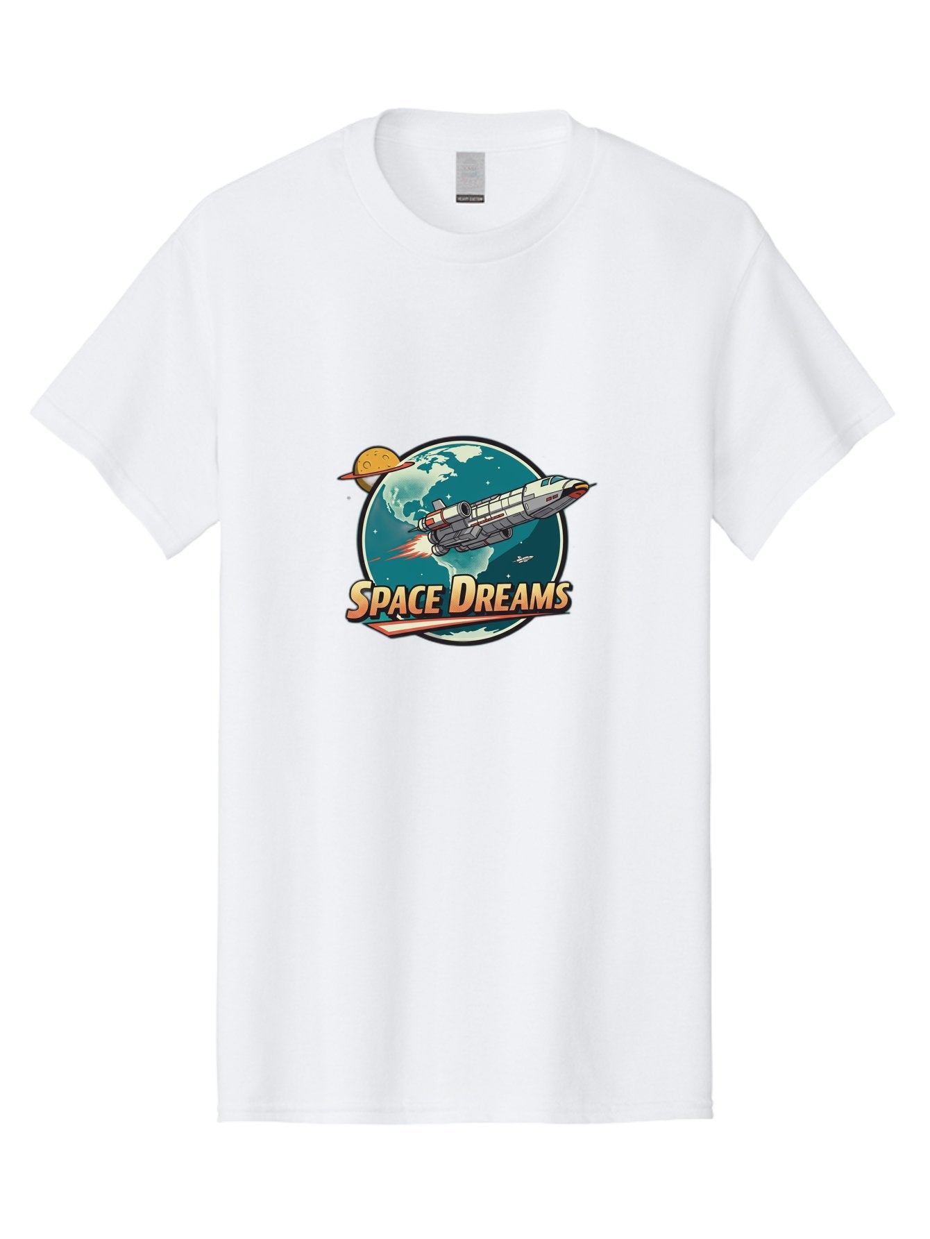 Space-Dreams-5 Men'S Graphic Tee, 100% Cotton, Comfortable Casual Summer Wear, Machine Washable, Spacecraft Flying Around The Earth, Planets, Stars, Space Travel, Adventure, Galaxy Exploration, Cosmic Journey, Futuristic, Sci-Fi Bad661