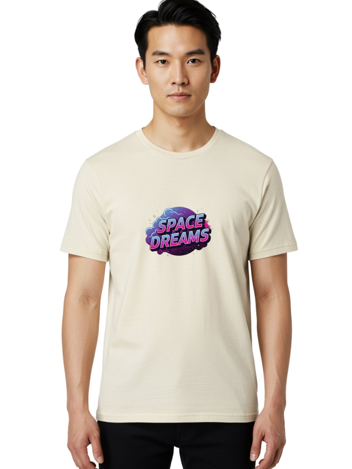 Space-Dreams-6 Men'S Graphic Tee, 100% Cotton, Comfortable Casual Summer Wear, Machine Washable, Space-Themed Logo, Dreamy Atmosphere, Cosmic Vibes, Futuristic Design, Vibrant Colors, 3D Effect, Galaxy-Inspired, Stylized Text Bad662 25
