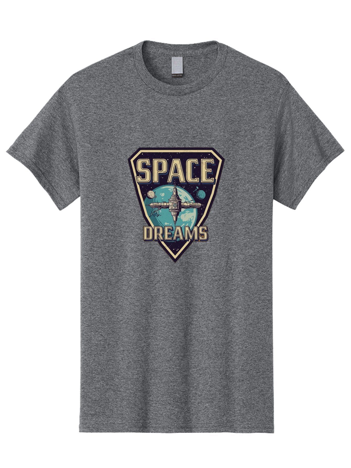 Space-Dreams-7 Men'S Graphic Tee, 100% Cotton, Comfortable Casual Summer Wear, Machine Washable, Space Exploration, Futuristic Design, Sci-Fi Elements, Spaceship Orbiting Earth, Planetary Bodies, Dreams, Space Dreams Bad663