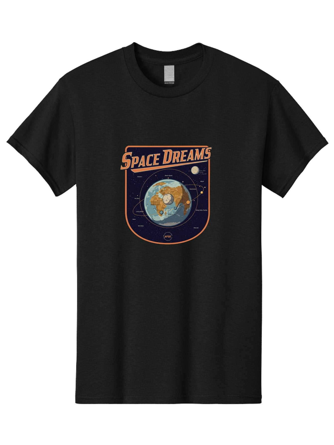 Space-Dreams-8 Men'S Graphic Tee, 100% Cotton, Comfortable Casual Summer Wear, Machine Washable, Space Dreams Poster, Satellite Orbits, Moon Phases, Earth From Space, Celestial Navigation, Astronomy Art, Vintage Style, Retro Futurism, Bad664