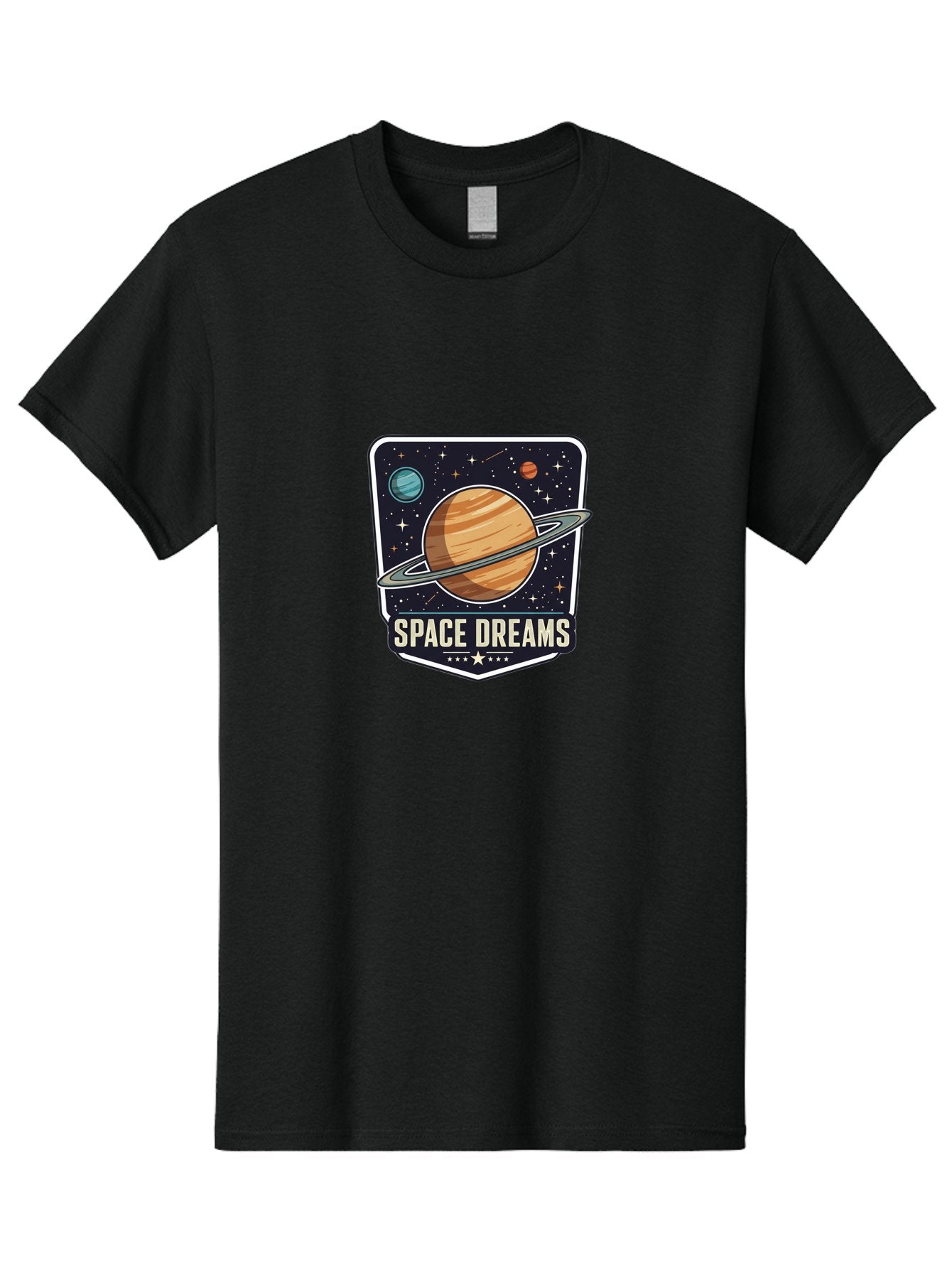Space-Dreams Men'S Graphic Tee, 100% Cotton, Comfortable Casual Summer Wear, Machine Washable, Saturn Planet, Ringed Planet, Space Logo, Celestial Design, Astronomy, Planetary System, Stars, Cosmic Landscape, Science Fiction Bad665