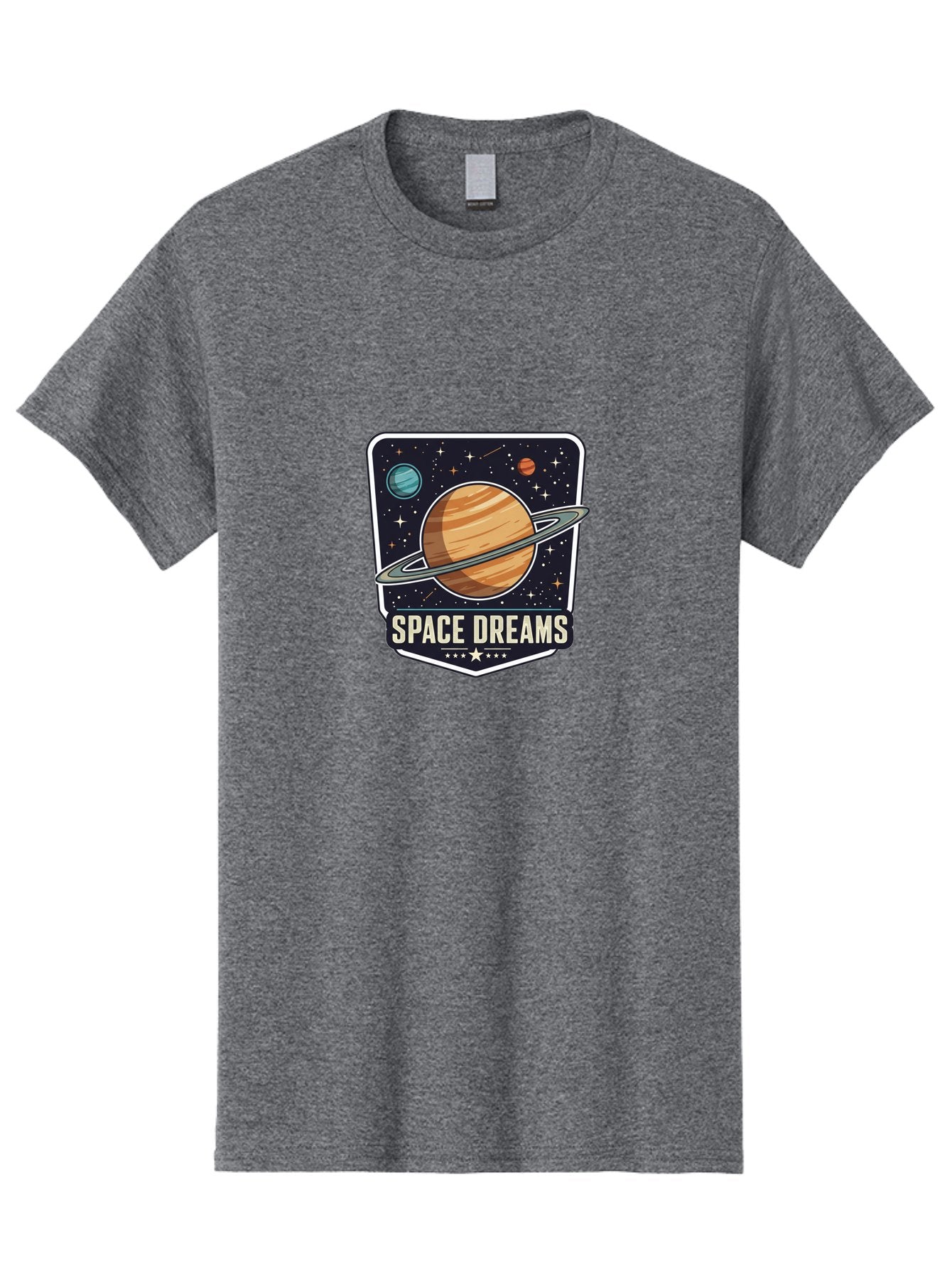Space-Dreams Men'S Graphic Tee, 100% Cotton, Comfortable Casual Summer Wear, Machine Washable, Saturn Planet, Ringed Planet, Space Logo, Celestial Design, Astronomy, Planetary System, Stars, Cosmic Landscape, Science Fiction Bad665