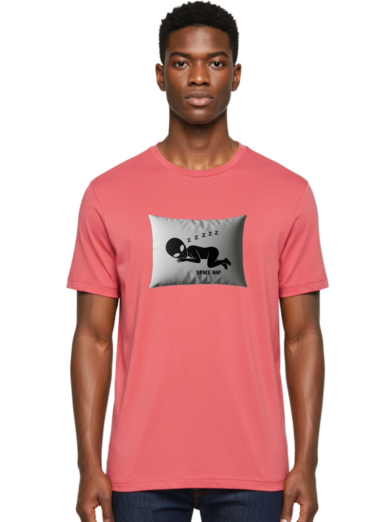 Space-Nap-3 Men'S Graphic Tee, 100% Cotton, Comfortable Casual Summer Wear, Machine Washable, Sleeping Alien, Pillow Design, Funny Gift, Alien Graphic, Space Humor, Zzz Symbol, Funny Pillow, Extraterrestrial Bad668 25