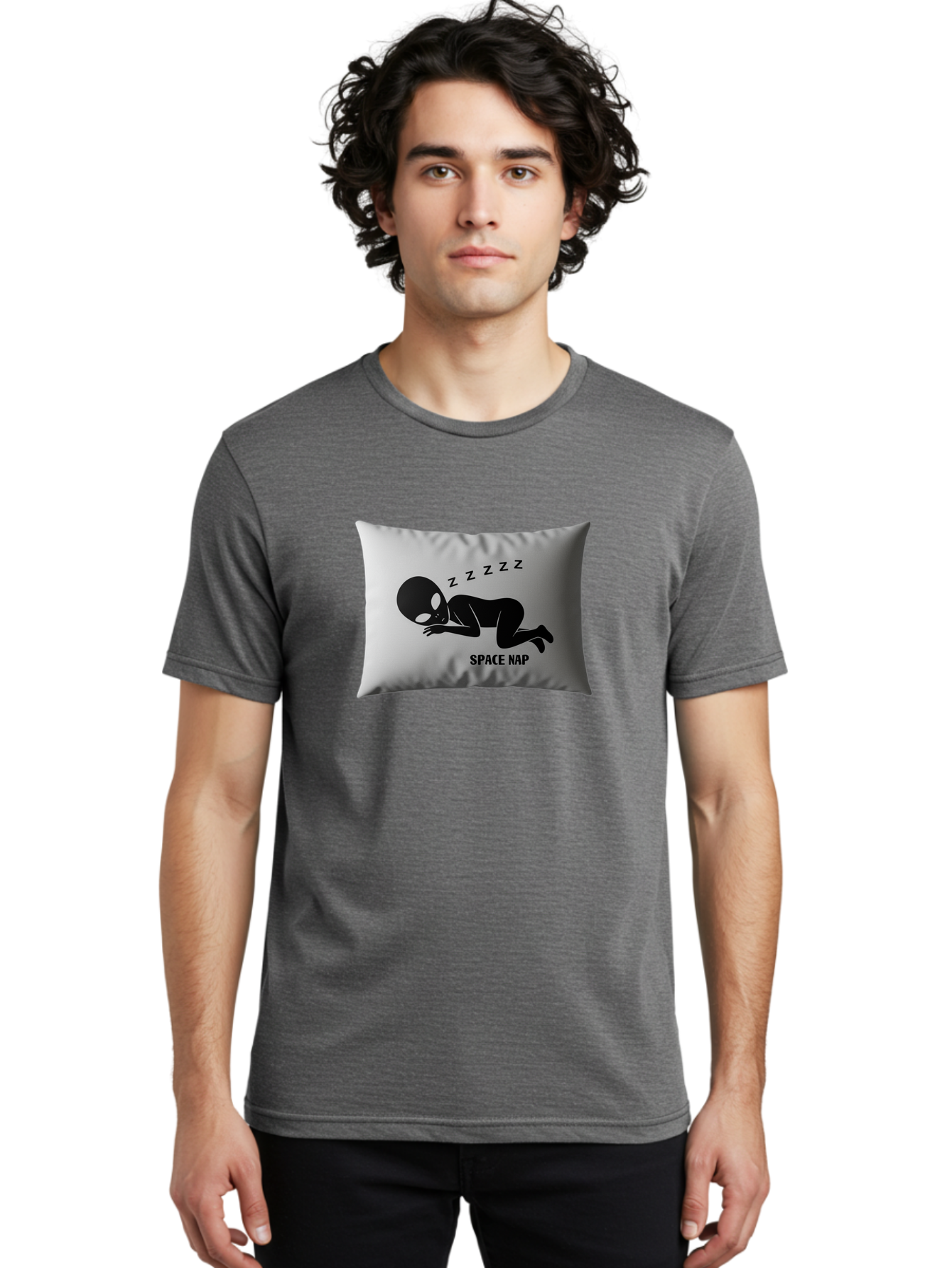Space-Nap-3 Men'S Graphic Tee, 100% Cotton, Comfortable Casual Summer Wear, Machine Washable, Sleeping Alien, Pillow Design, Funny Gift, Alien Graphic, Space Humor, Zzz Symbol, Funny Pillow, Extraterrestrial Bad668 23