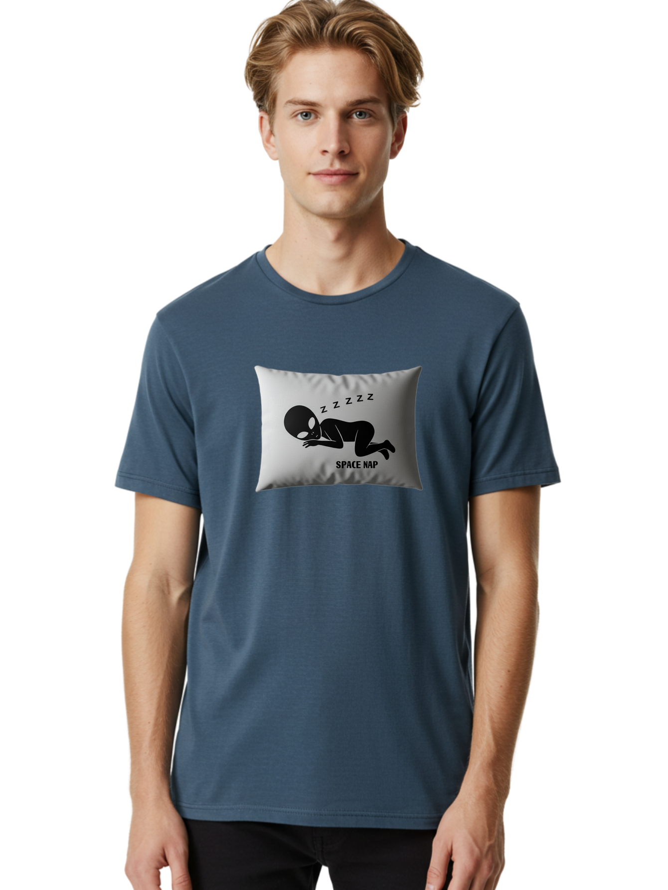 Space-Nap-3 Men'S Graphic Tee, 100% Cotton, Comfortable Casual Summer Wear, Machine Washable, Sleeping Alien, Pillow Design, Funny Gift, Alien Graphic, Space Humor, Zzz Symbol, Funny Pillow, Extraterrestrial Bad668 17