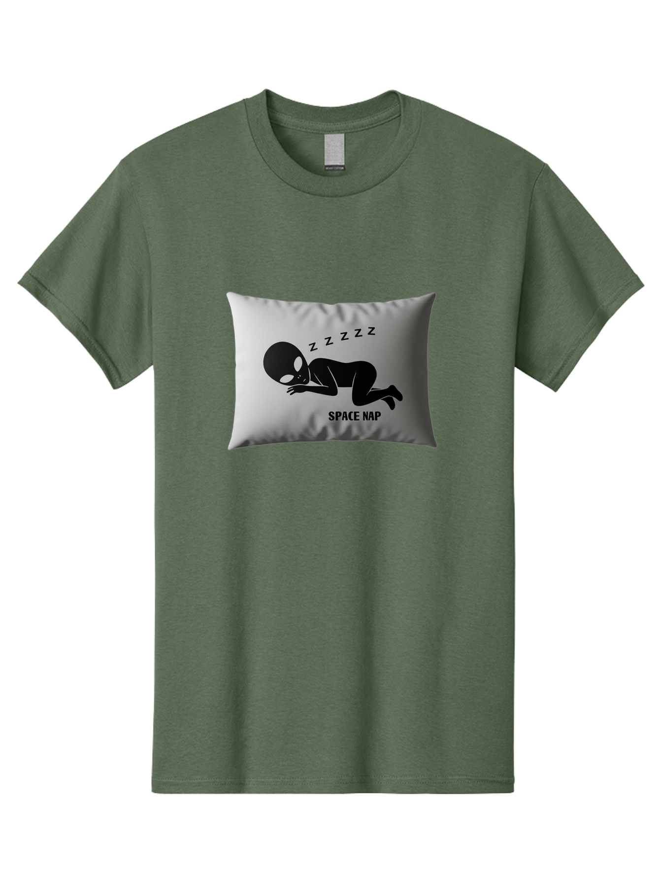 Space-Nap-3 Men'S Graphic Tee, 100% Cotton, Comfortable Casual Summer Wear, Machine Washable, Sleeping Alien, Pillow Design, Funny Gift, Alien Graphic, Space Humor, Zzz Symbol, Funny Pillow, Extraterrestrial Bad668