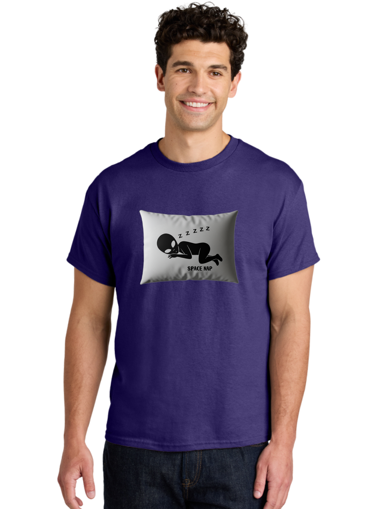 Space-Nap-3 Men'S Graphic Tee, 100% Cotton, Comfortable Casual Summer Wear, Machine Washable, Sleeping Alien, Pillow Design, Funny Gift, Alien Graphic, Space Humor, Zzz Symbol, Funny Pillow, Extraterrestrial Bad668 20
