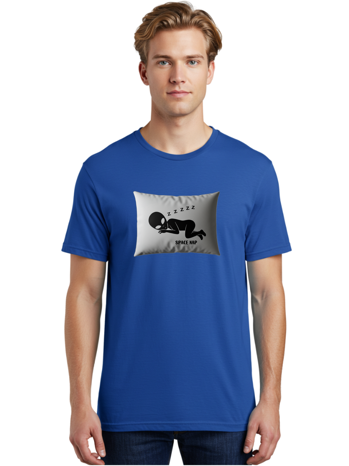 Space-Nap-3 Men'S Graphic Tee, 100% Cotton, Comfortable Casual Summer Wear, Machine Washable, Sleeping Alien, Pillow Design, Funny Gift, Alien Graphic, Space Humor, Zzz Symbol, Funny Pillow, Extraterrestrial Bad668 28