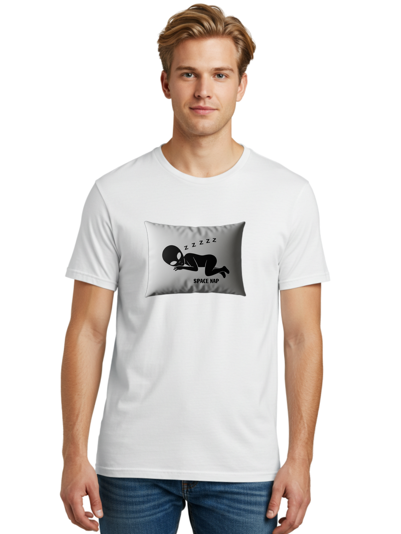 Space-Nap-3 Men'S Graphic Tee, 100% Cotton, Comfortable Casual Summer Wear, Machine Washable, Sleeping Alien, Pillow Design, Funny Gift, Alien Graphic, Space Humor, Zzz Symbol, Funny Pillow, Extraterrestrial Bad668 29