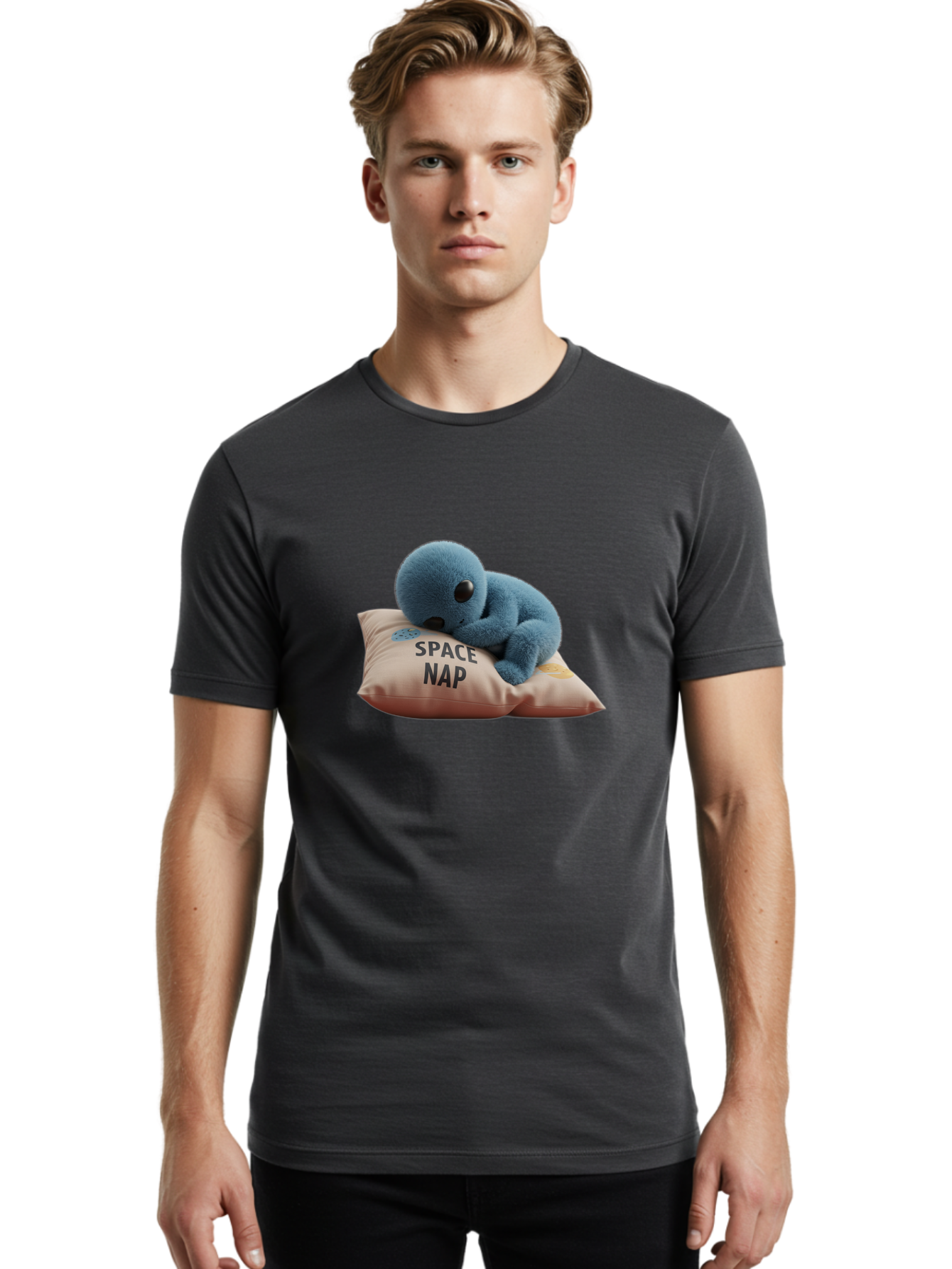 Space-Nap-4 Men'S Graphic Tee, 100% Cotton, Comfortable Casual Summer Wear, Machine Washable, Stuffed Alien, Space Nap, Sleeping On Pillow, Cute Plush Toy, Funny Meme, Cartoon Character, Adorable Creature, Resting In Space, Soft And Cuddly, Bad669 24