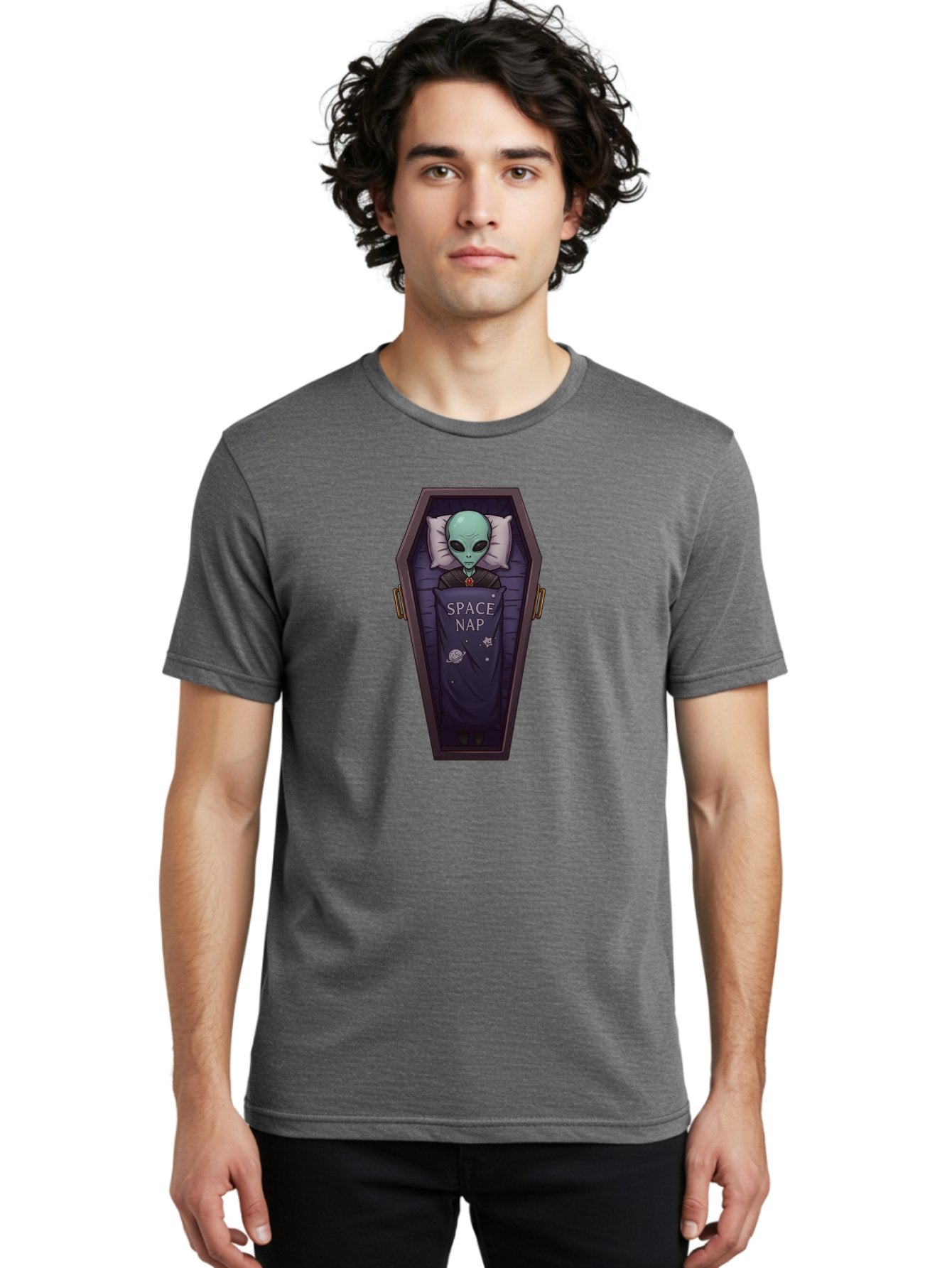 Space-Nap-6 Men'S Graphic Tee, 100% Cotton, Comfortable Casual Summer Wear, Machine Washable, Alien Sleeping, Coffin Bed, Space Nap, Extraterrestrial Rest, Celestial Slumber, Science Fiction Humor, Quirky Illustration Bad671 21