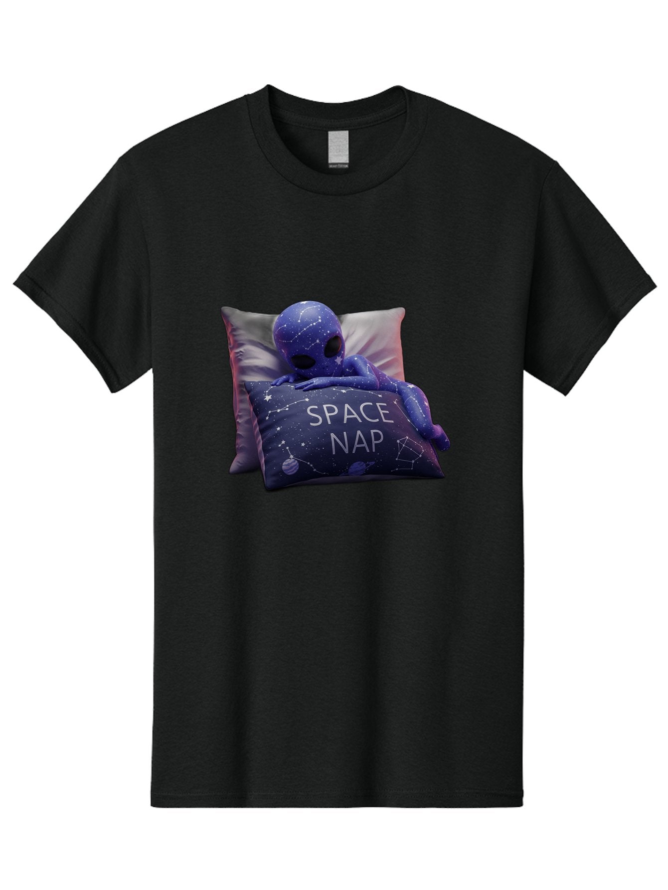 Space-Nap-7 Men'S Graphic Tee, 100% Cotton, Comfortable Casual Summer Wear, Machine Washable, Purple Alien Doll, Sleeping On Pillows, Galaxy-Themed Pillowcase, Cute Extraterrestrial, Space-Themed Decor, Constellations, Stars, Planets, Bad672 6