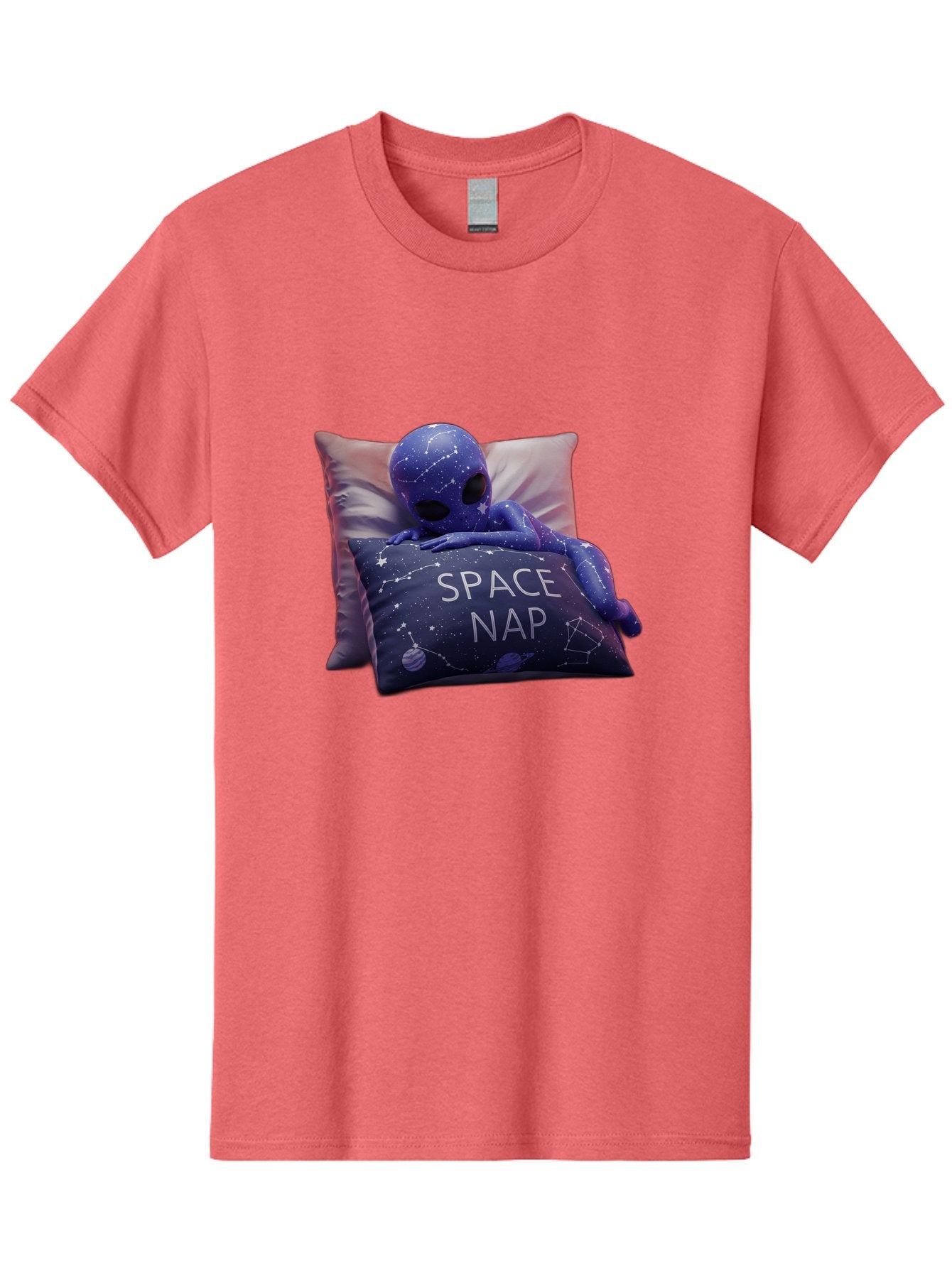 Space-Nap-7 Men'S Graphic Tee, 100% Cotton, Comfortable Casual Summer Wear, Machine Washable, Purple Alien Doll, Sleeping On Pillows, Galaxy-Themed Pillowcase, Cute Extraterrestrial, Space-Themed Decor, Constellations, Stars, Planets, Bad672 3