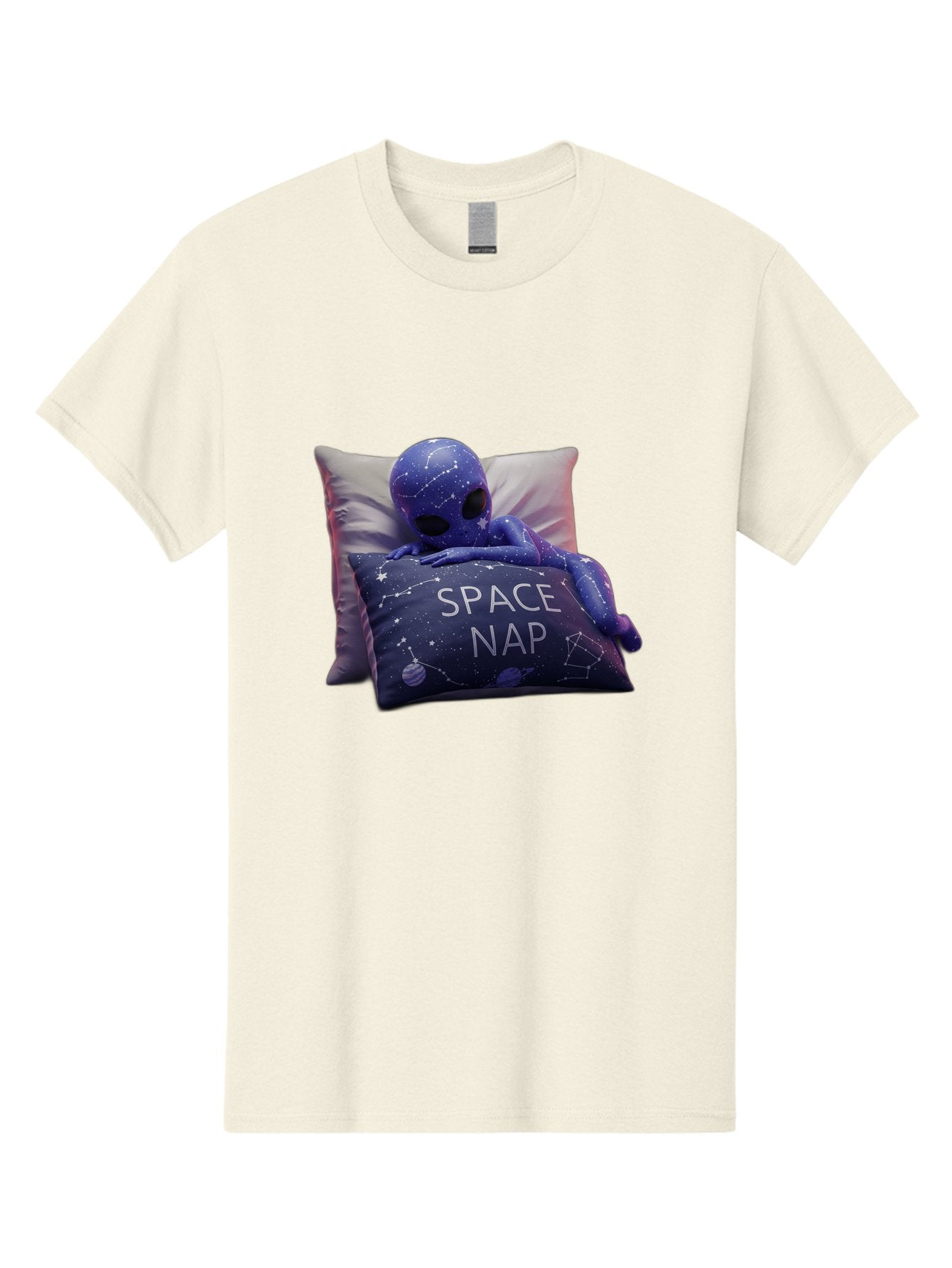 Space-Nap-7 Men'S Graphic Tee, 100% Cotton, Comfortable Casual Summer Wear, Machine Washable, Purple Alien Doll, Sleeping On Pillows, Galaxy-Themed Pillowcase, Cute Extraterrestrial, Space-Themed Decor, Constellations, Stars, Planets, Bad672 14