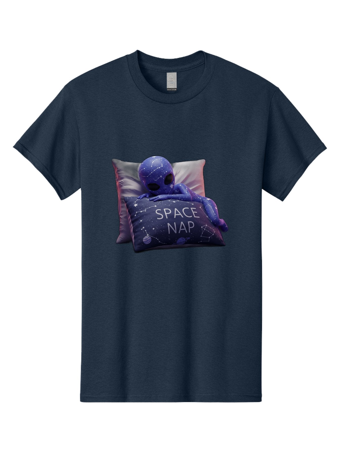 Space-Nap-7 Men'S Graphic Tee, 100% Cotton, Comfortable Casual Summer Wear, Machine Washable, Purple Alien Doll, Sleeping On Pillows, Galaxy-Themed Pillowcase, Cute Extraterrestrial, Space-Themed Decor, Constellations, Stars, Planets, Bad672 7
