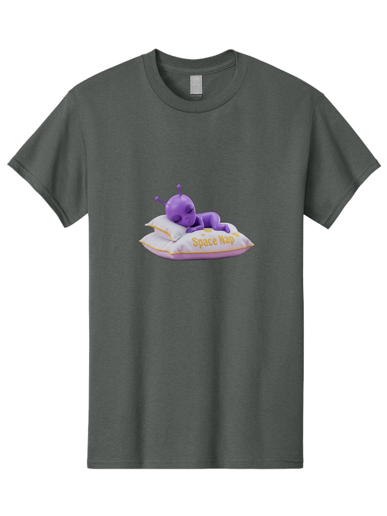 Space-Nap Men'S Graphic Tee, 100% Cotton, Comfortable Casual Summer Wear, Machine Washable, Purple Alien Sleeping On Pillow, Space Nap, Cartoon Character, 3D Illustration, Funny Alien, Resting In Space, Cute Extraterrestrial, Bad673