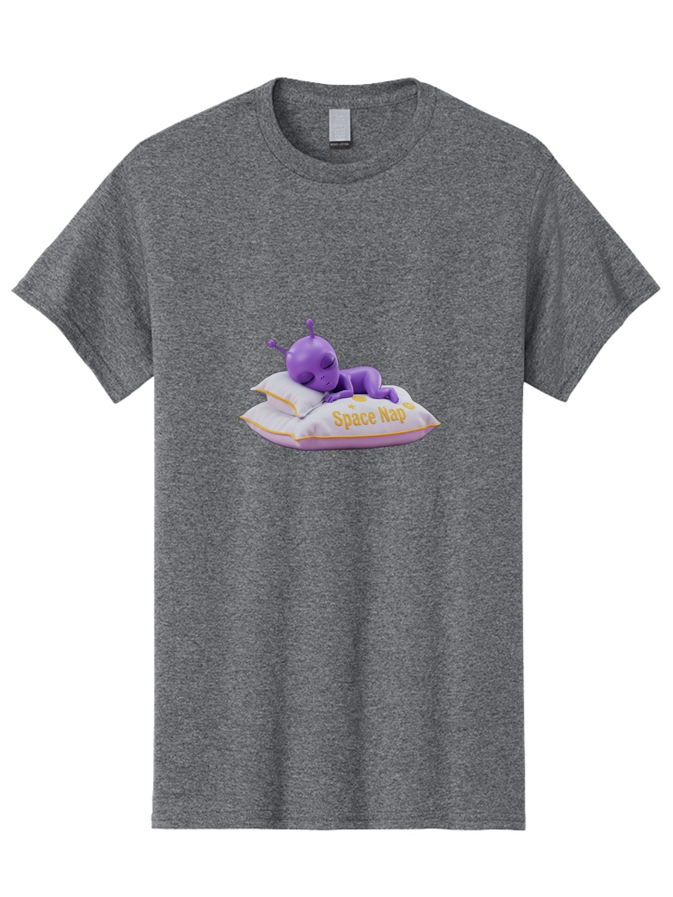 Space-Nap Men'S Graphic Tee, 100% Cotton, Comfortable Casual Summer Wear, Machine Washable, Purple Alien Sleeping On Pillow, Space Nap, Cartoon Character, 3D Illustration, Funny Alien, Resting In Space, Cute Extraterrestrial, Bad673 3